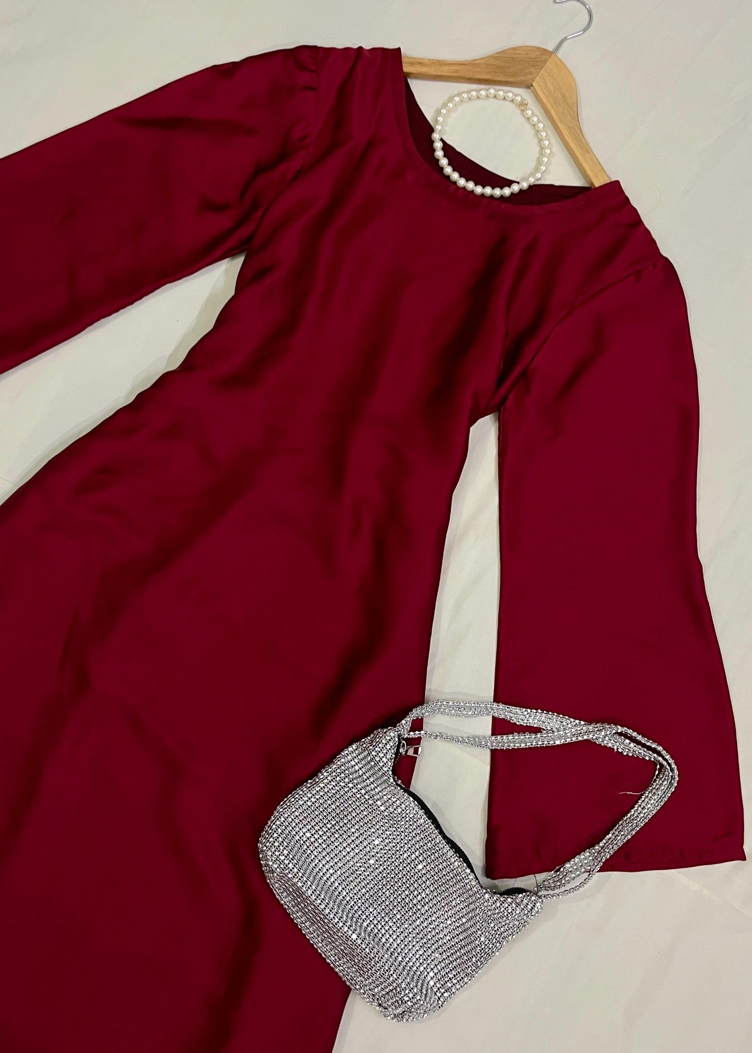 silk Dress in Maroon