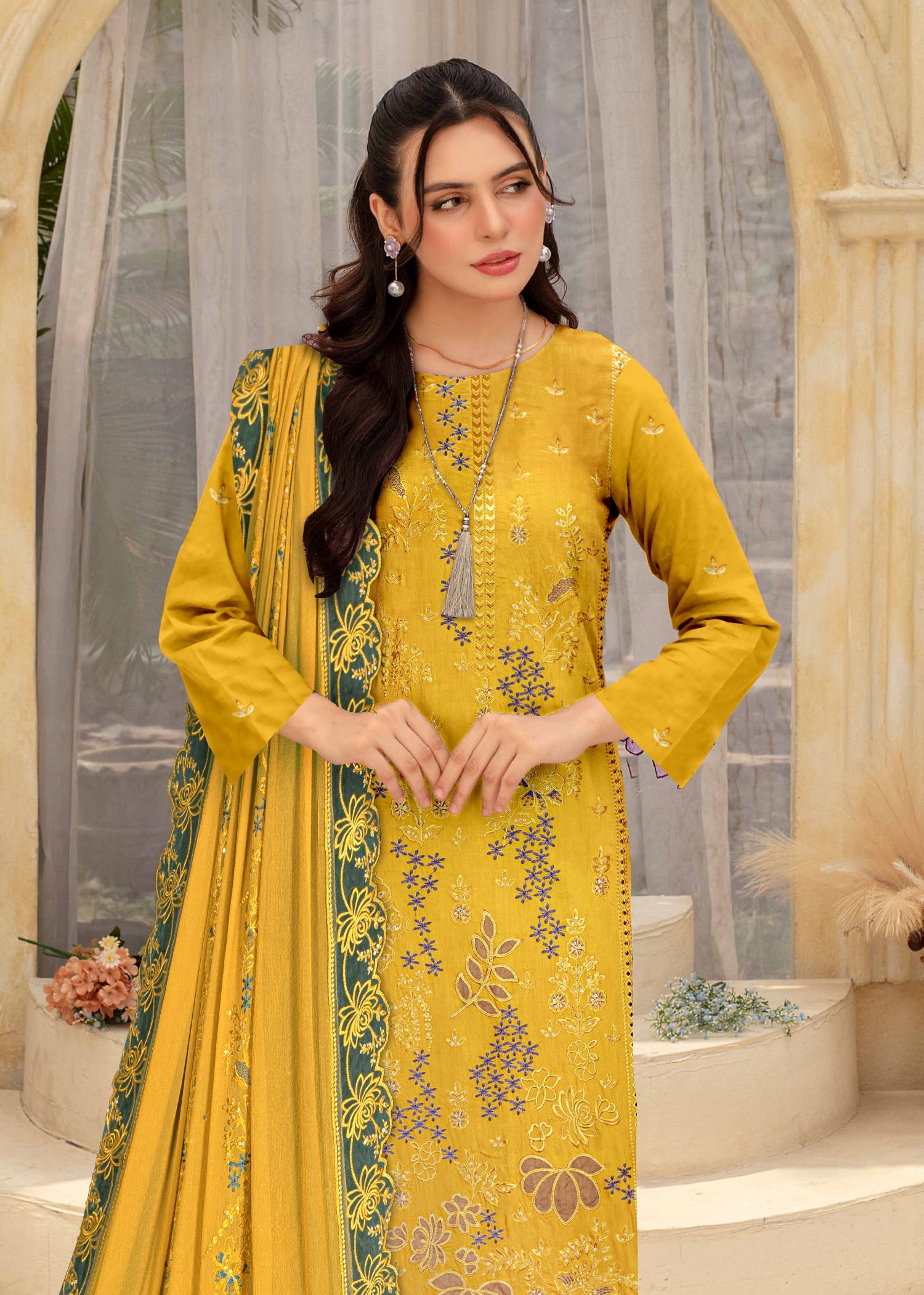 viscose Unstitched in Mustard