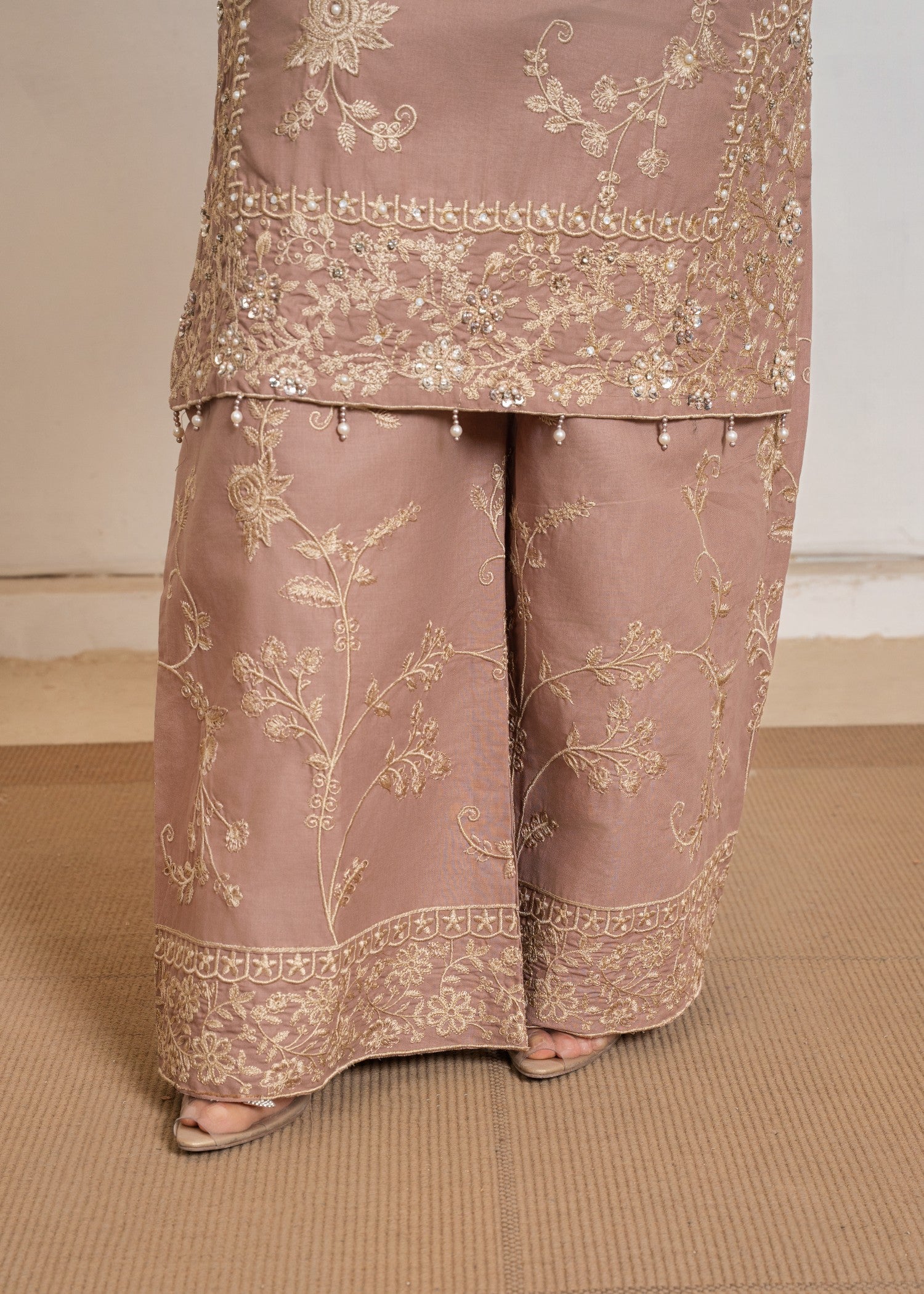 cotton krandi Kurta Set in Tea rose pink