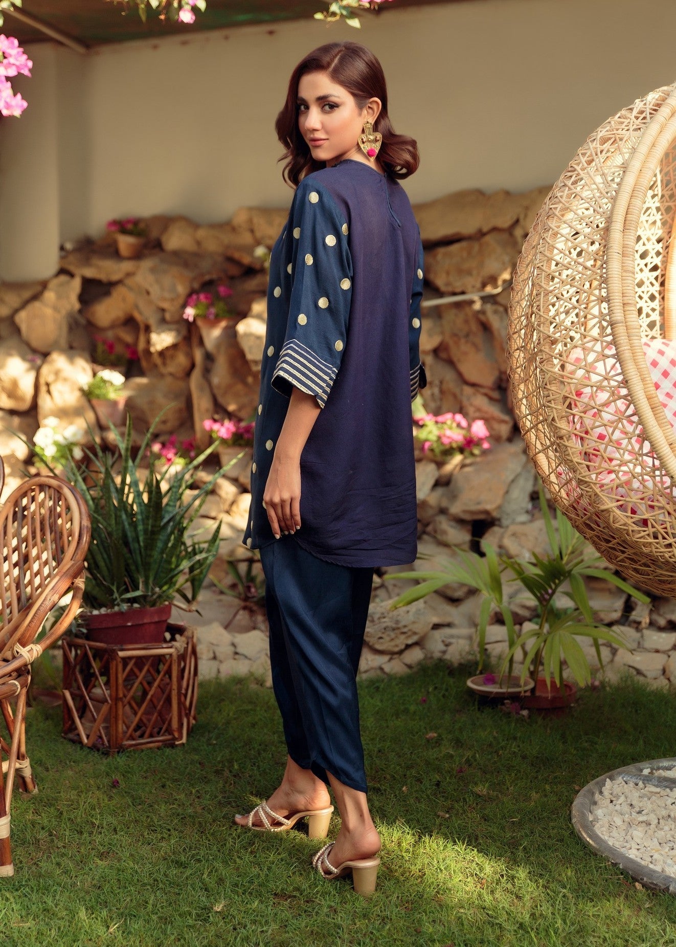 cotton net Short Frock in Dark blue