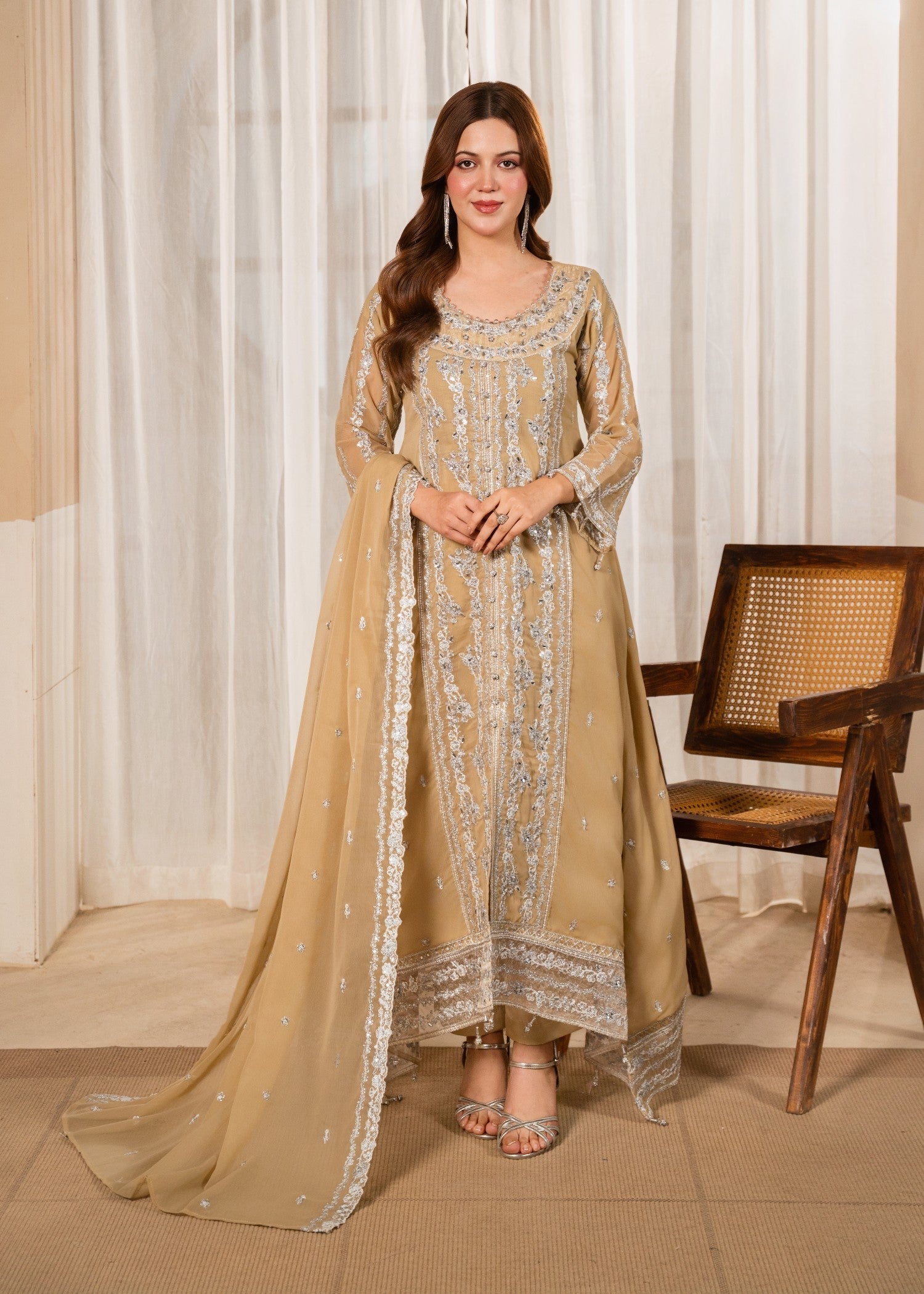 chiffon Pishwas in Earth brown