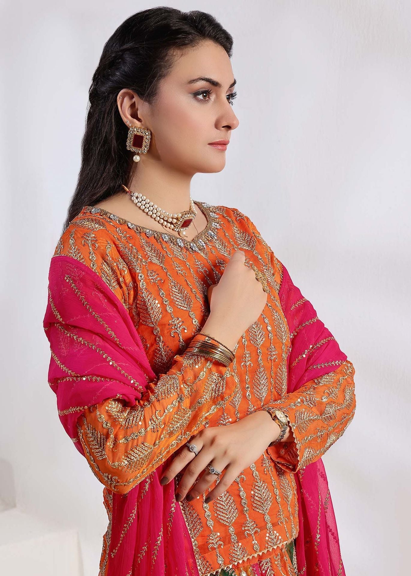 chiffon Lehenga in Orange