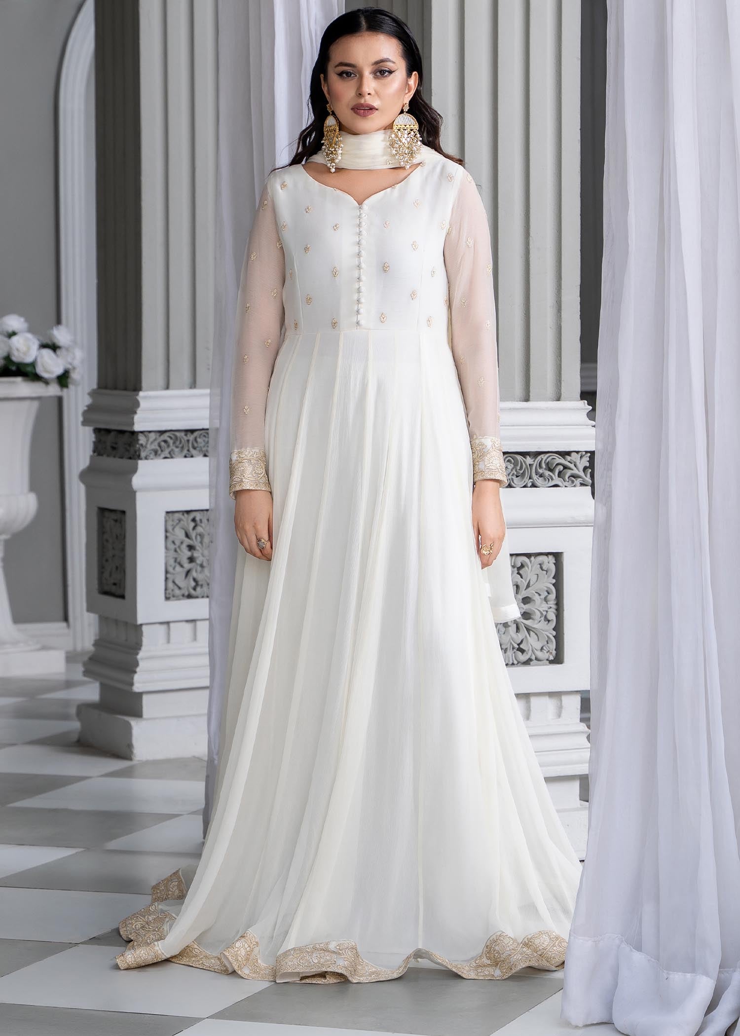 chiffon Pishwas in White