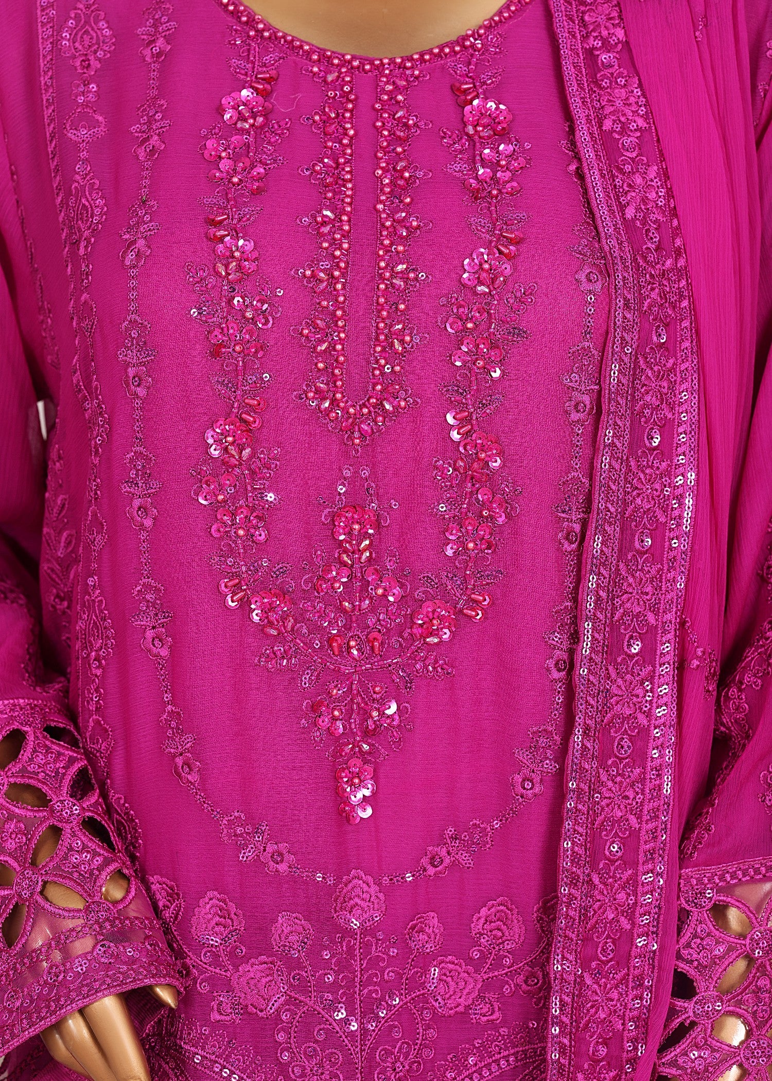 bemberg crinkle chiffon Kurta Set in Magenta