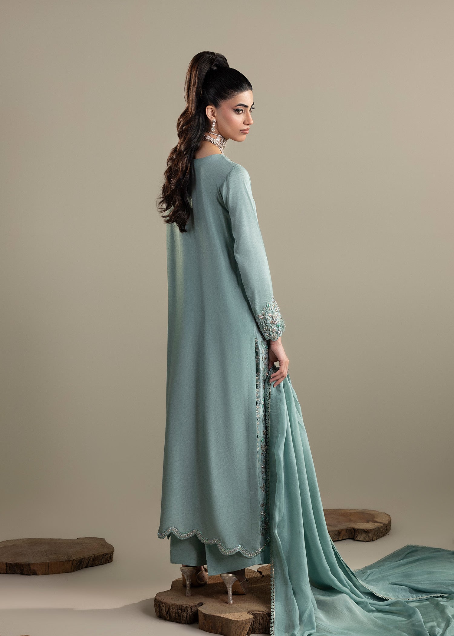 raw silk Kurta Set in Light blue