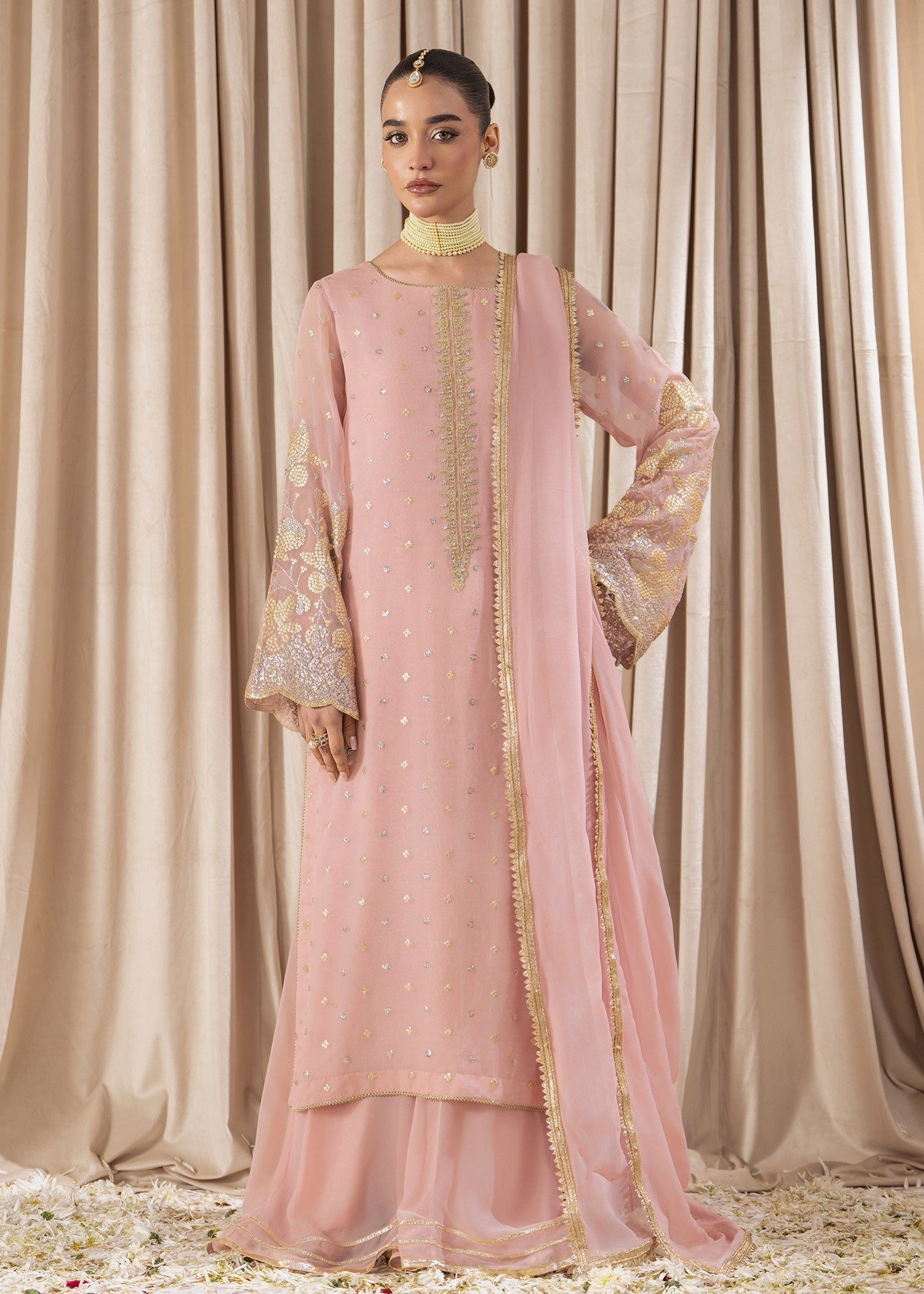 chikankari cotton Sharara in Pastel pink