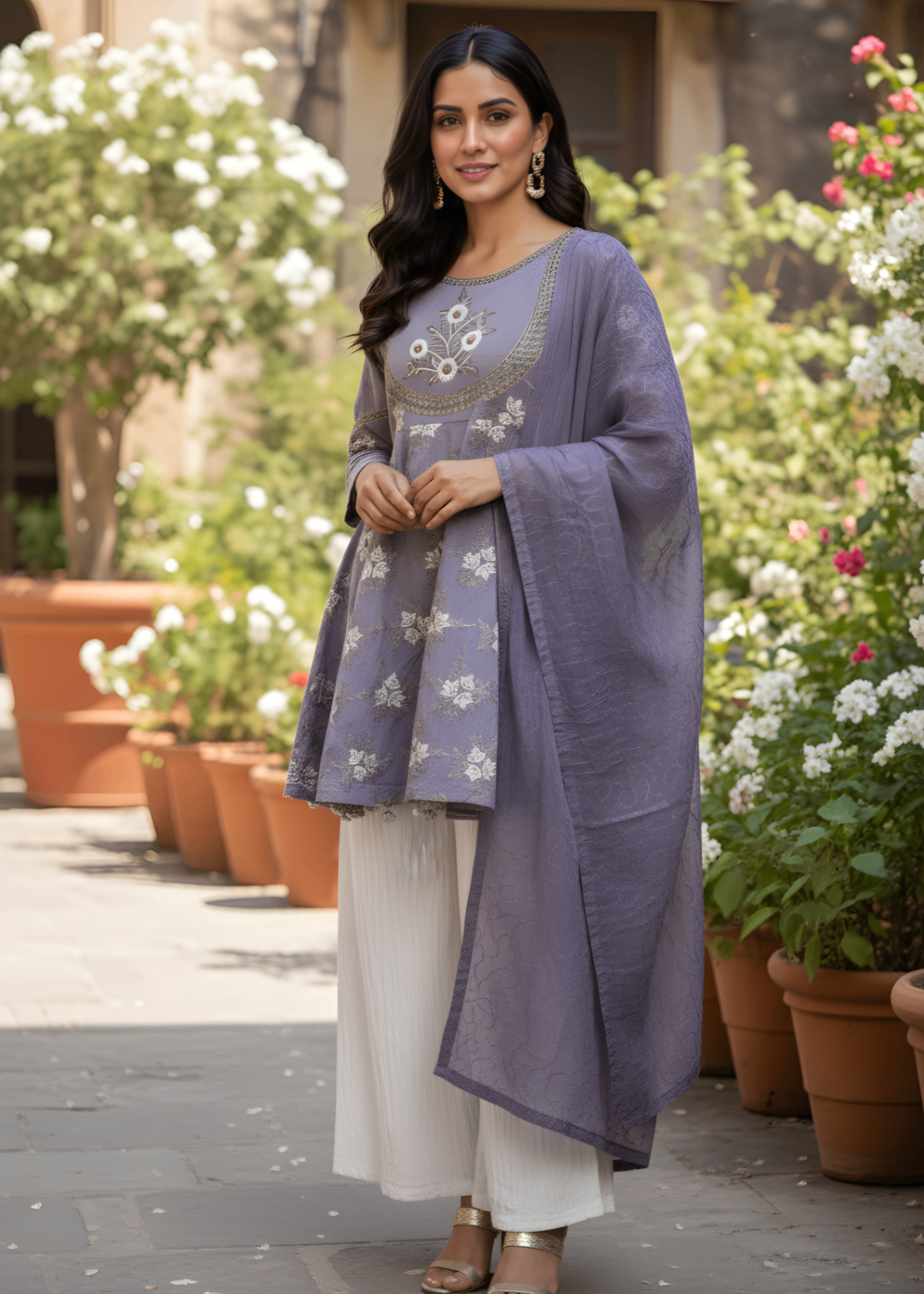 organza silk Short Frock in Purple ash