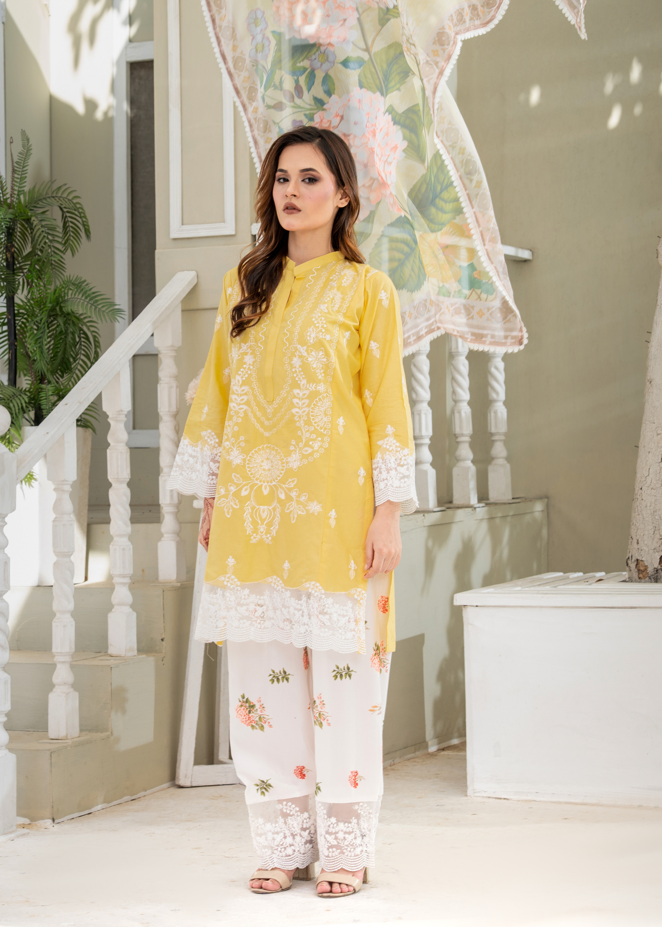 lawn Kurta Set in Yellow