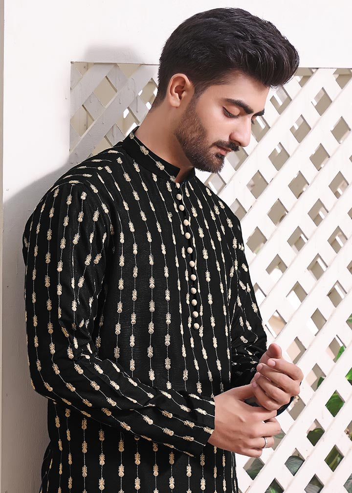 raw silk Kurta Set in Black by The Great Masters (TGM)
