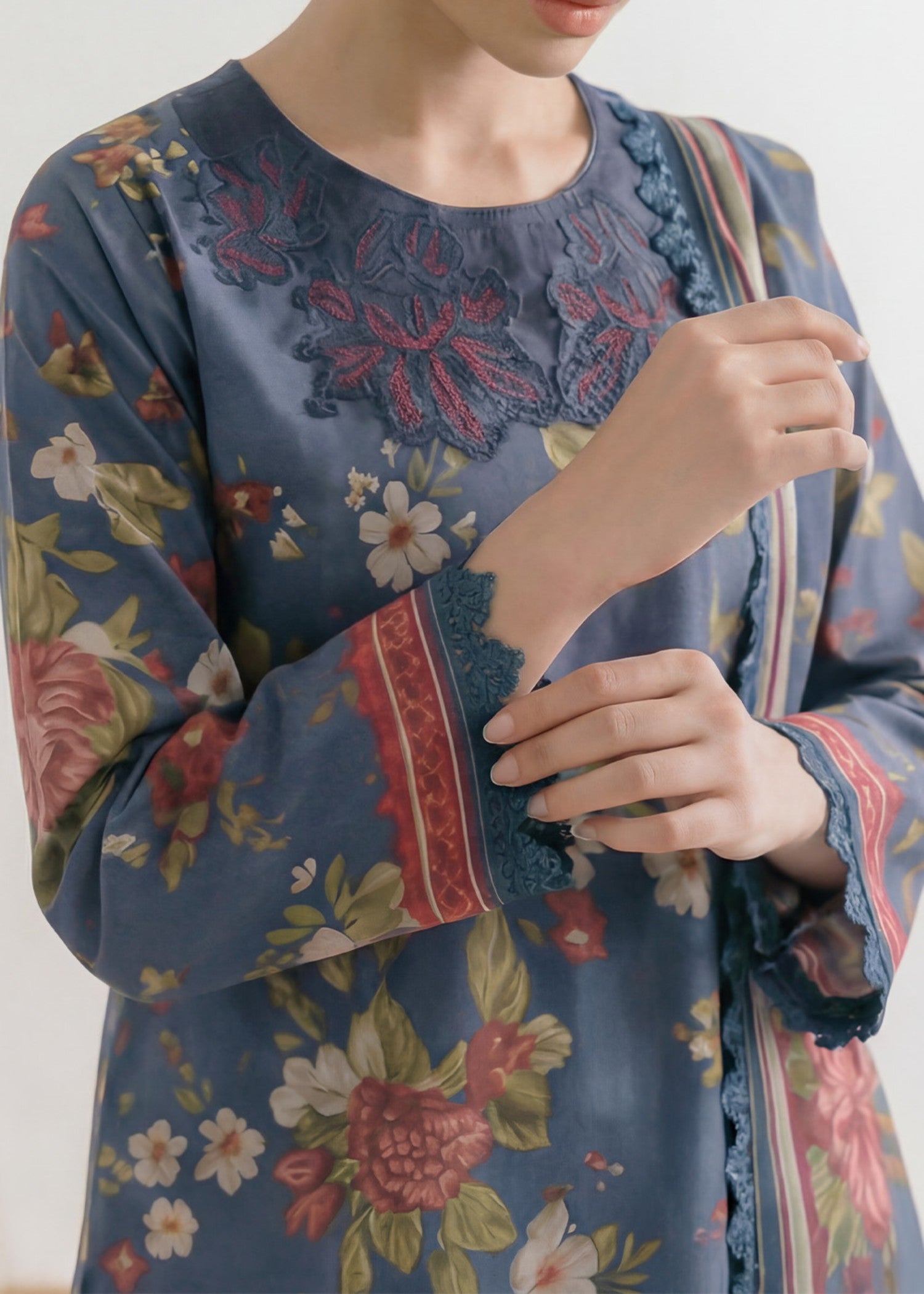 lawn cotton Kurta Set in Lavender grey