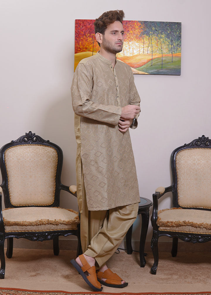 raw silk Shalwar Kameez in Tan brown