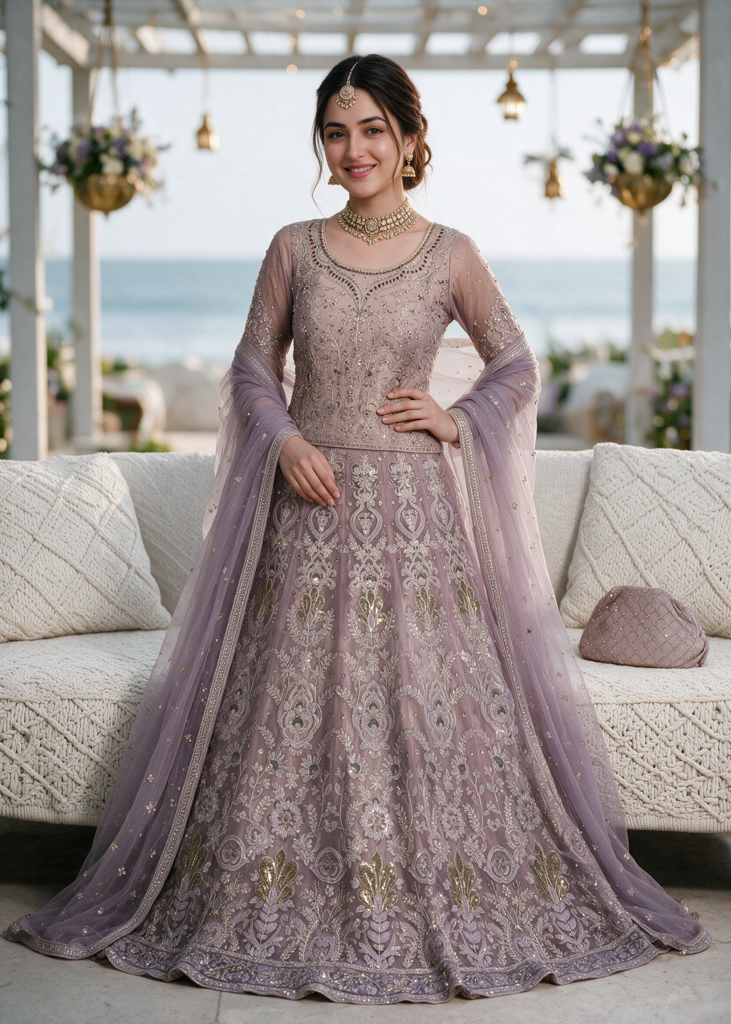 net Lehenga in Wisteria