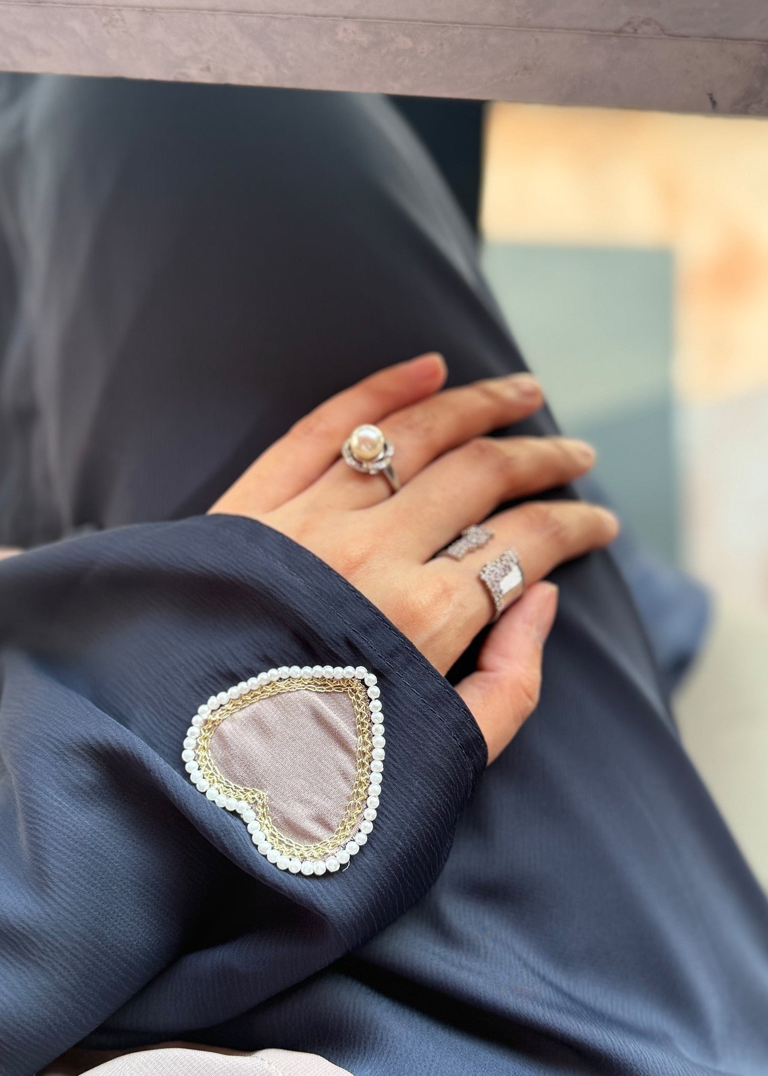 polyester Abaya in Navy blue