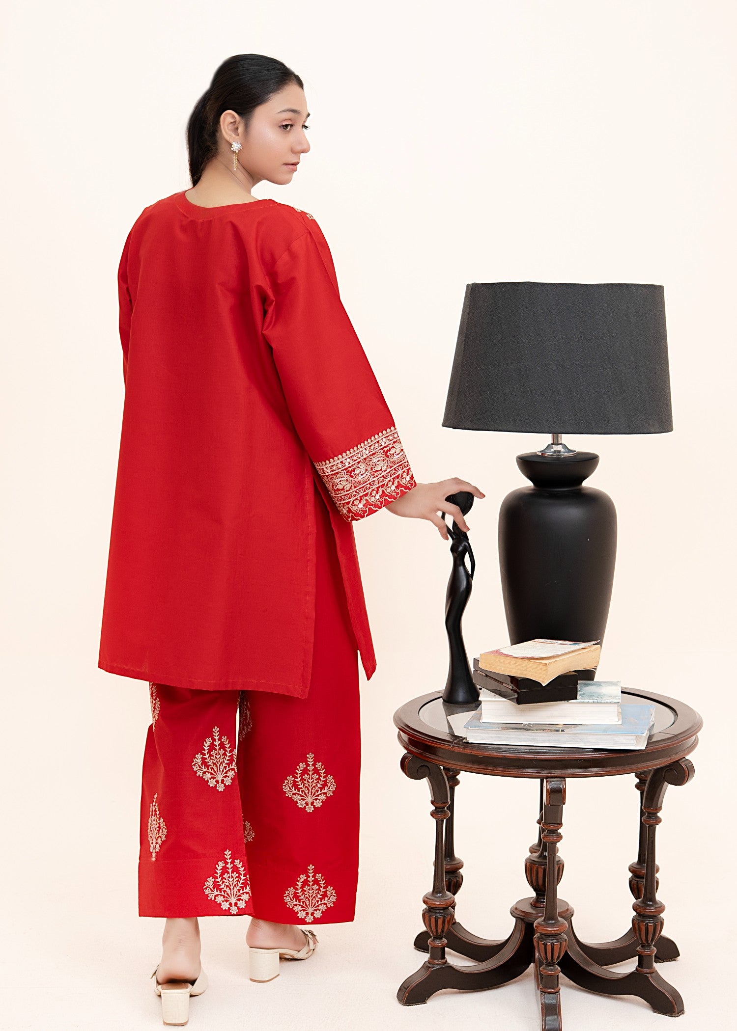 lawn cotton Kurta Set in Red