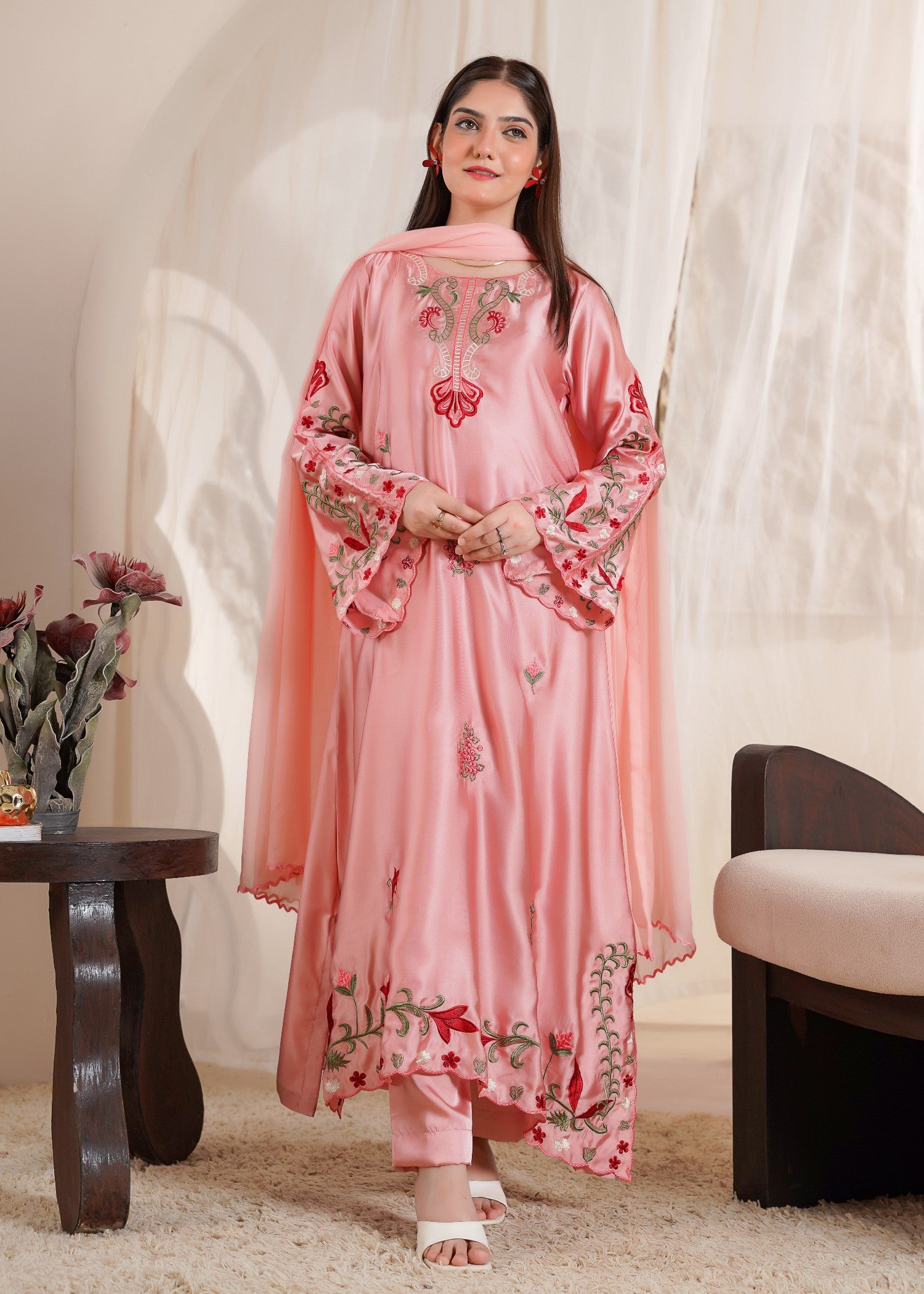 silk Kaftan in Peach pink