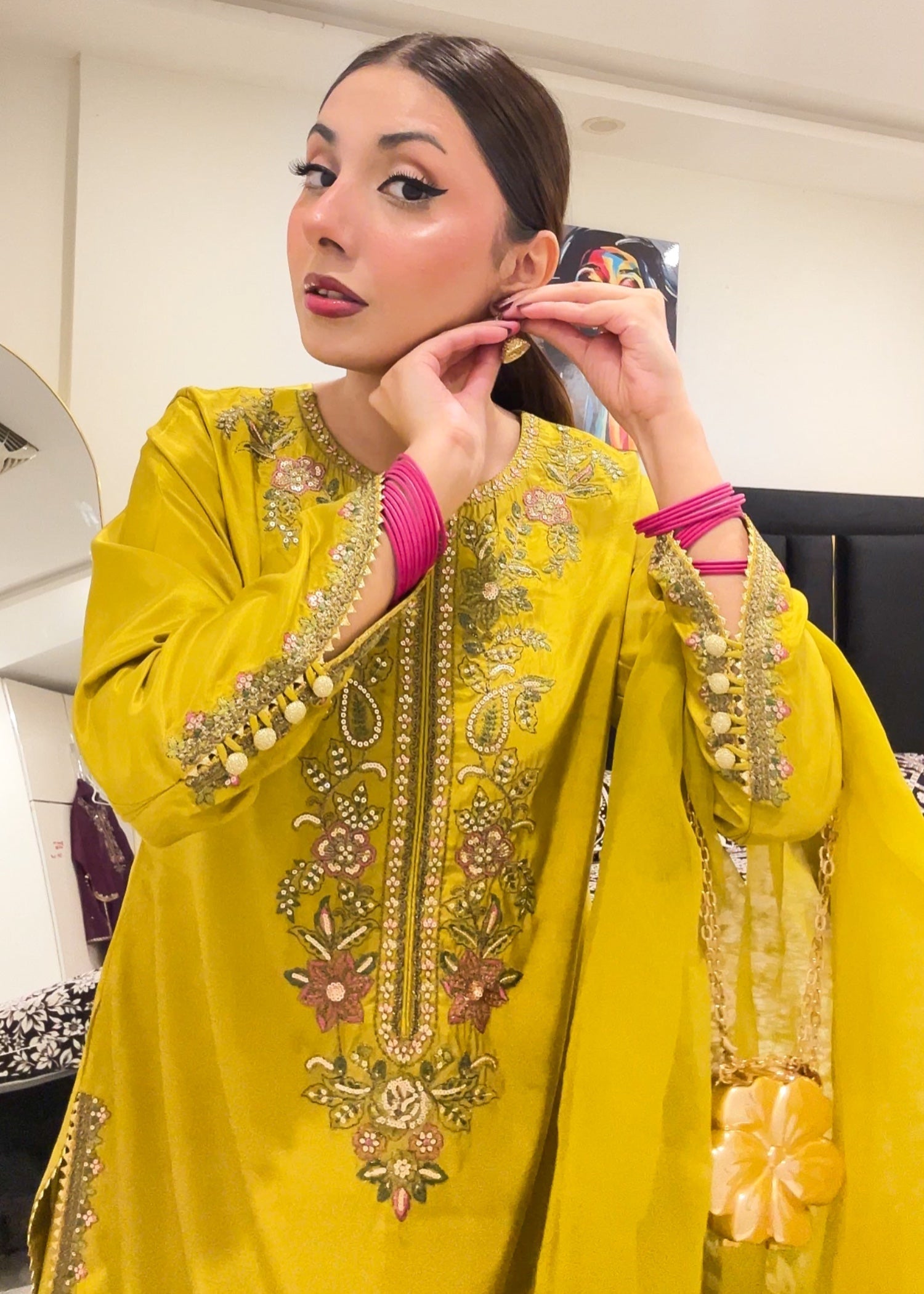 poly silk Kurta Set in Straw