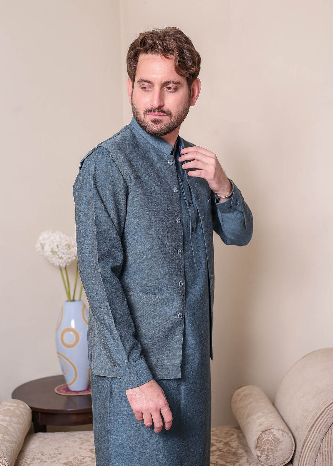 wool viscose Waistcoat in Blue