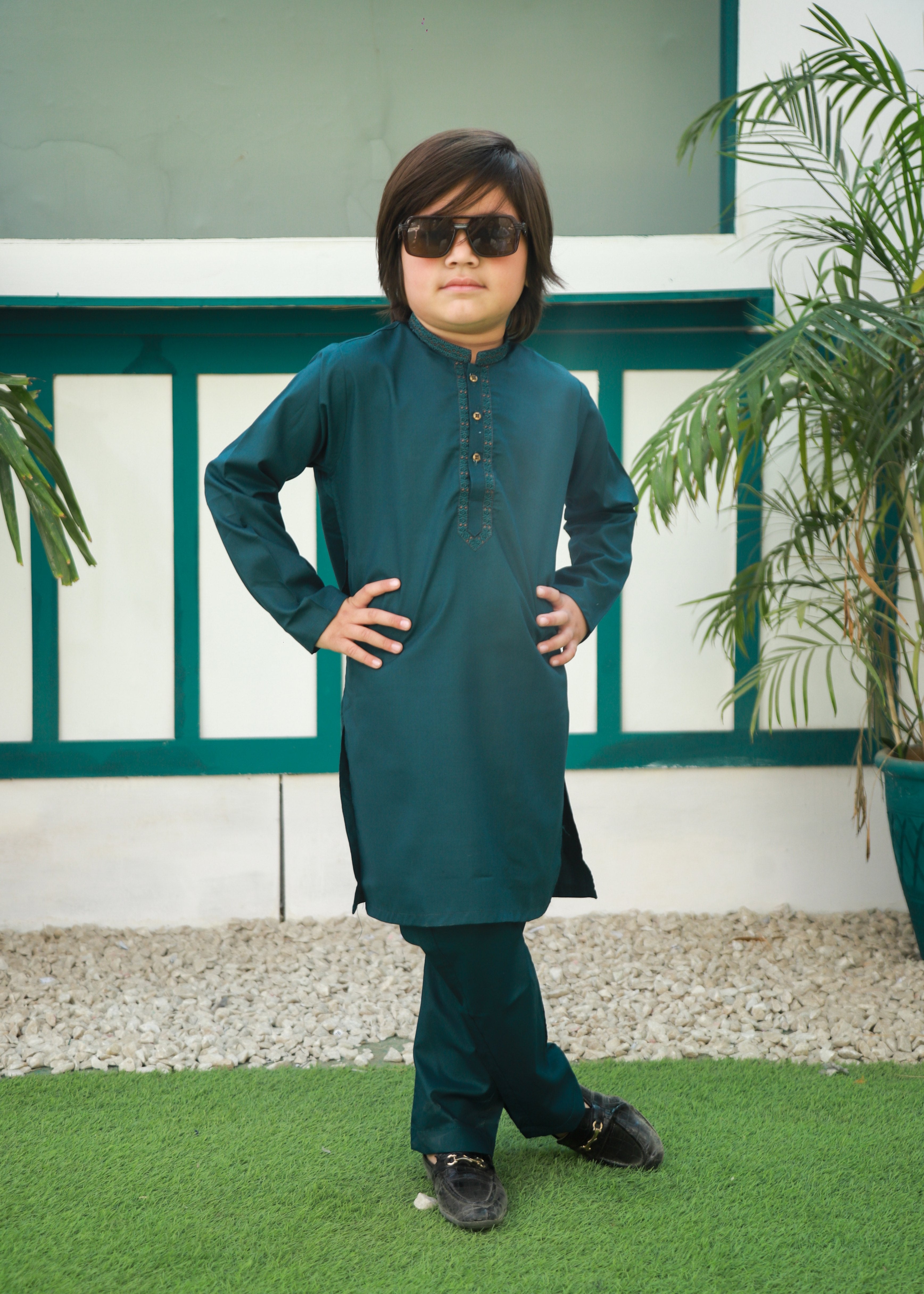 cotton Kurta Set in Pine green