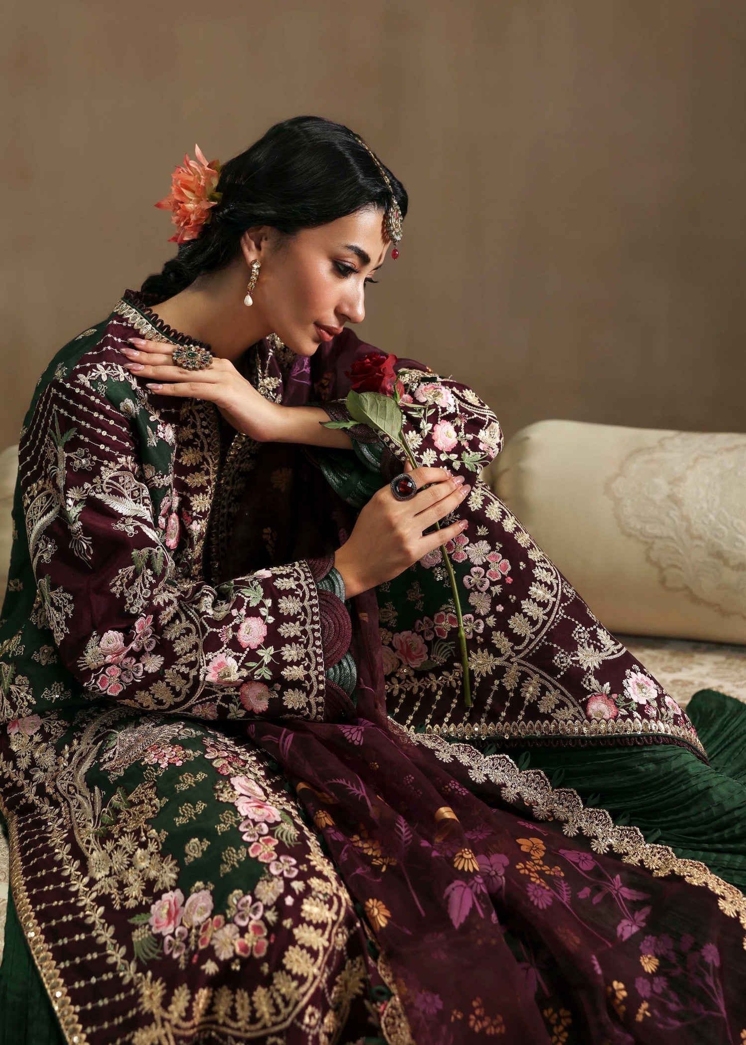 raw silk Sharara in Purple, green
