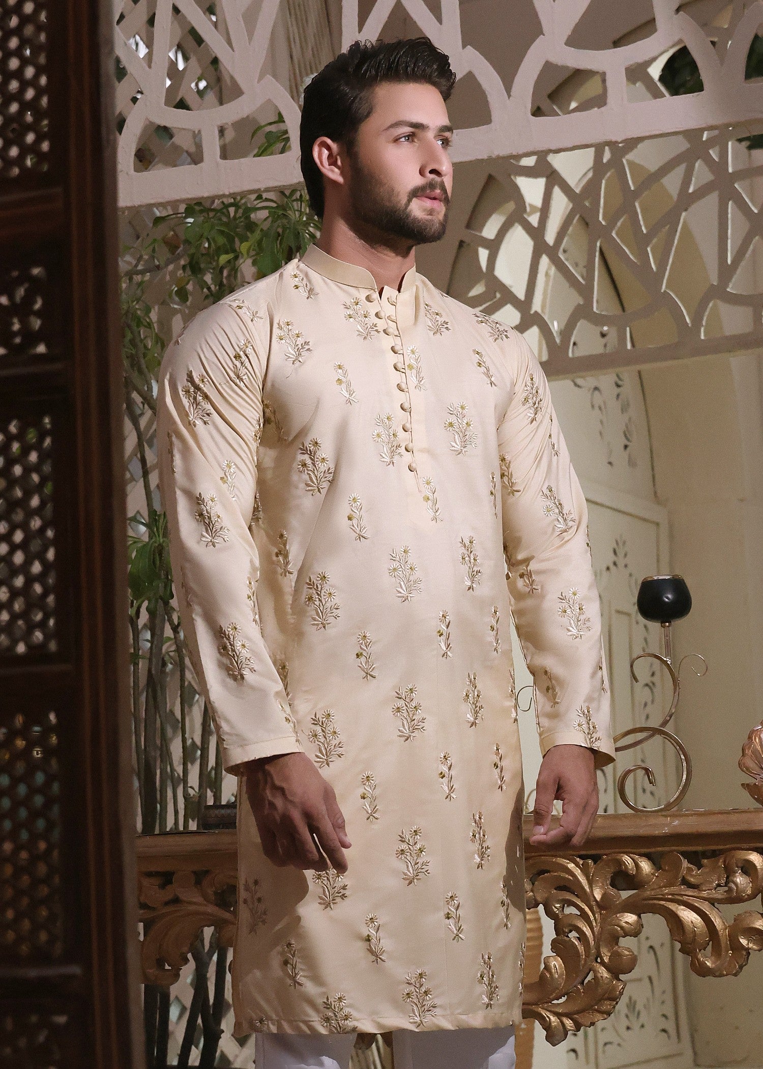 cotton silk Kurta in Beige
