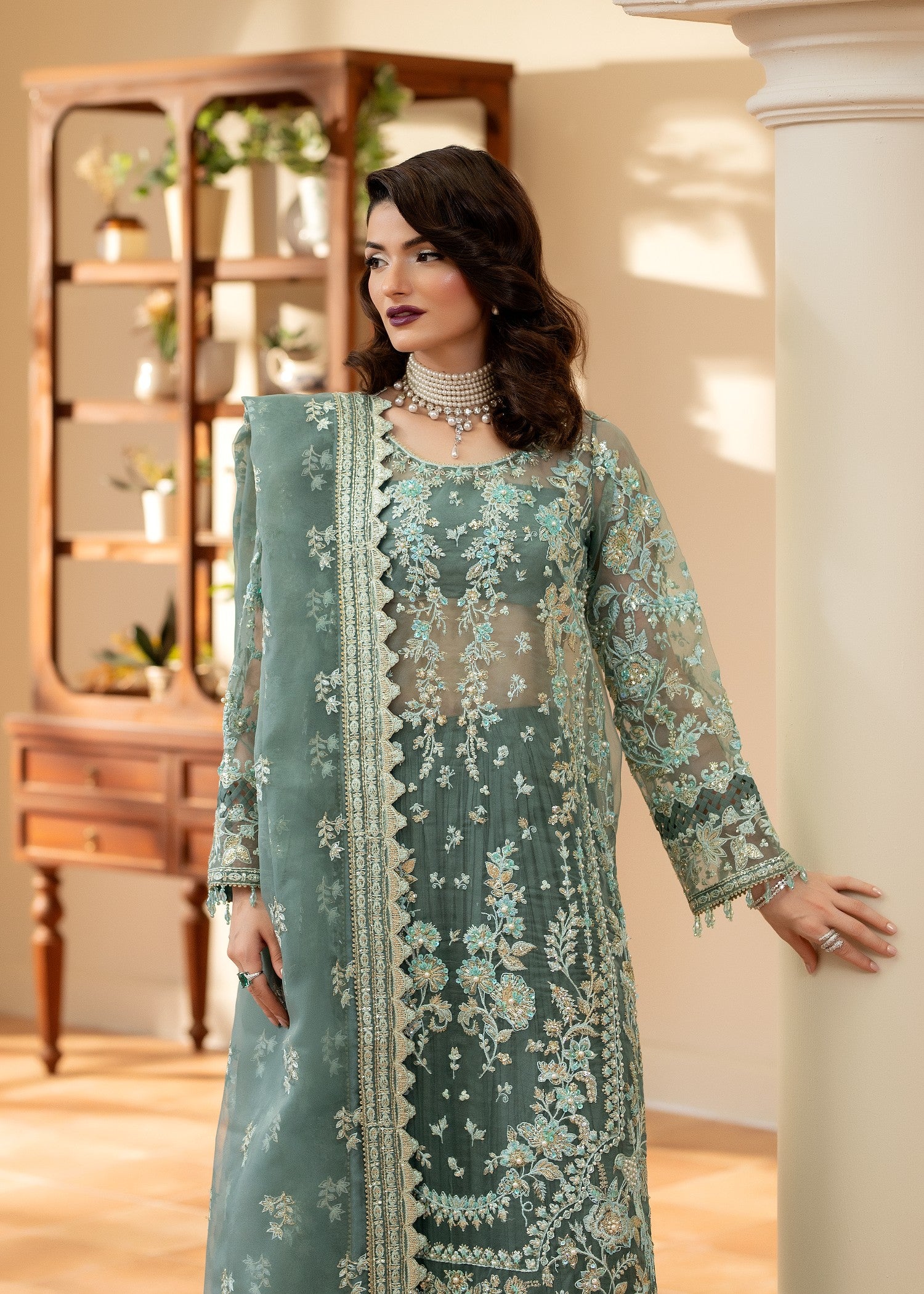 organza Sharara in Sea green
