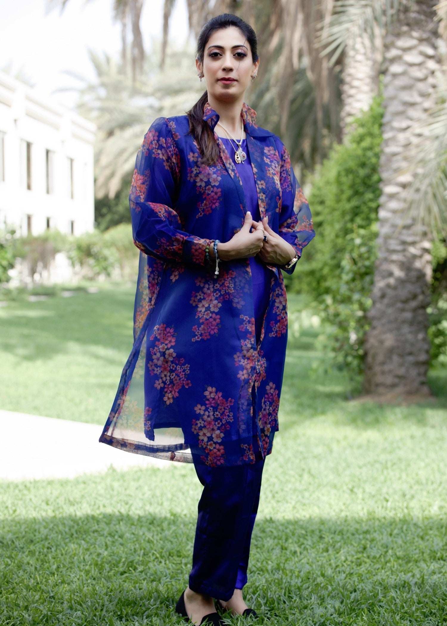 silk Gown in Dark blue
