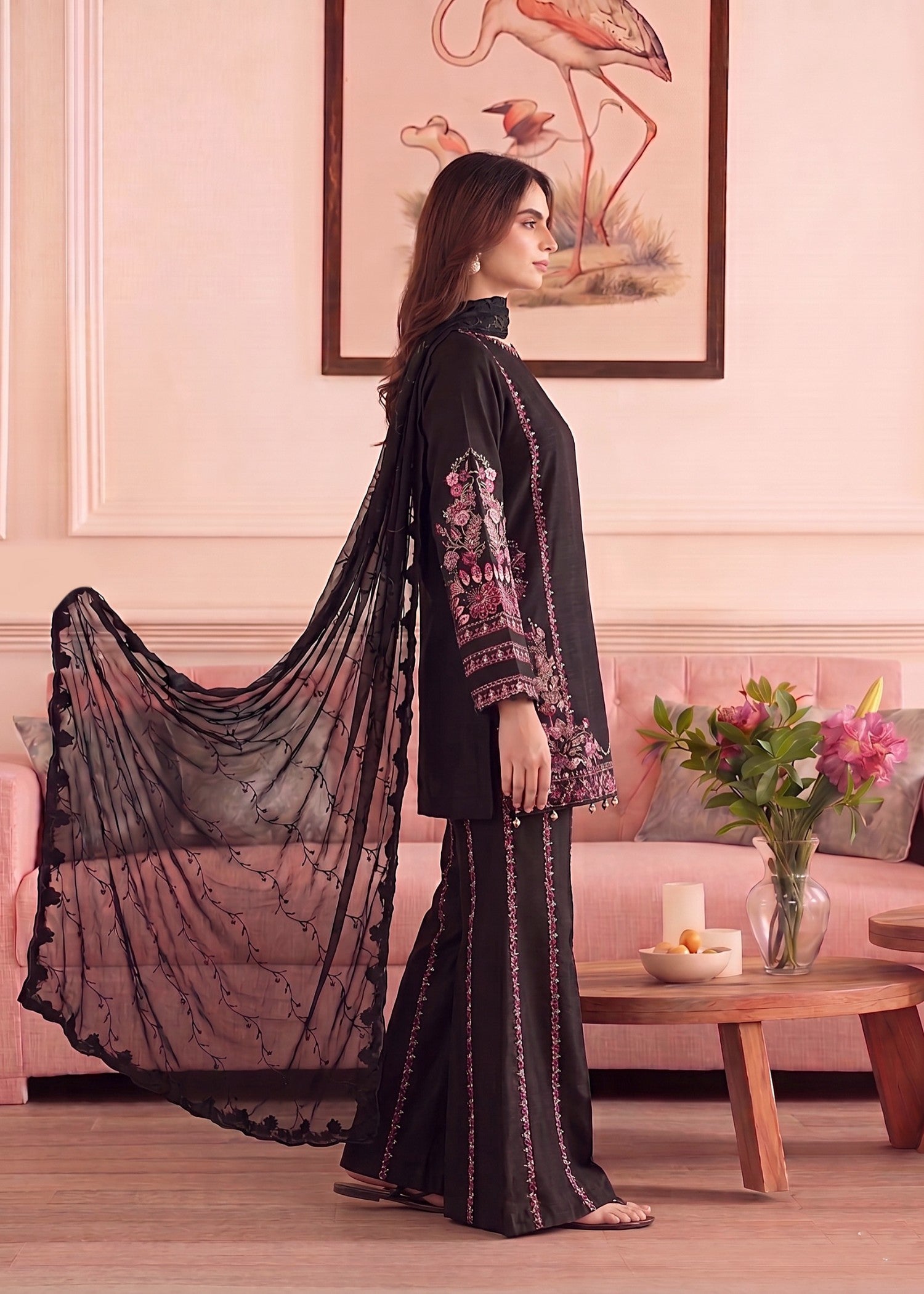 crinkle chiffon Sharara in Black