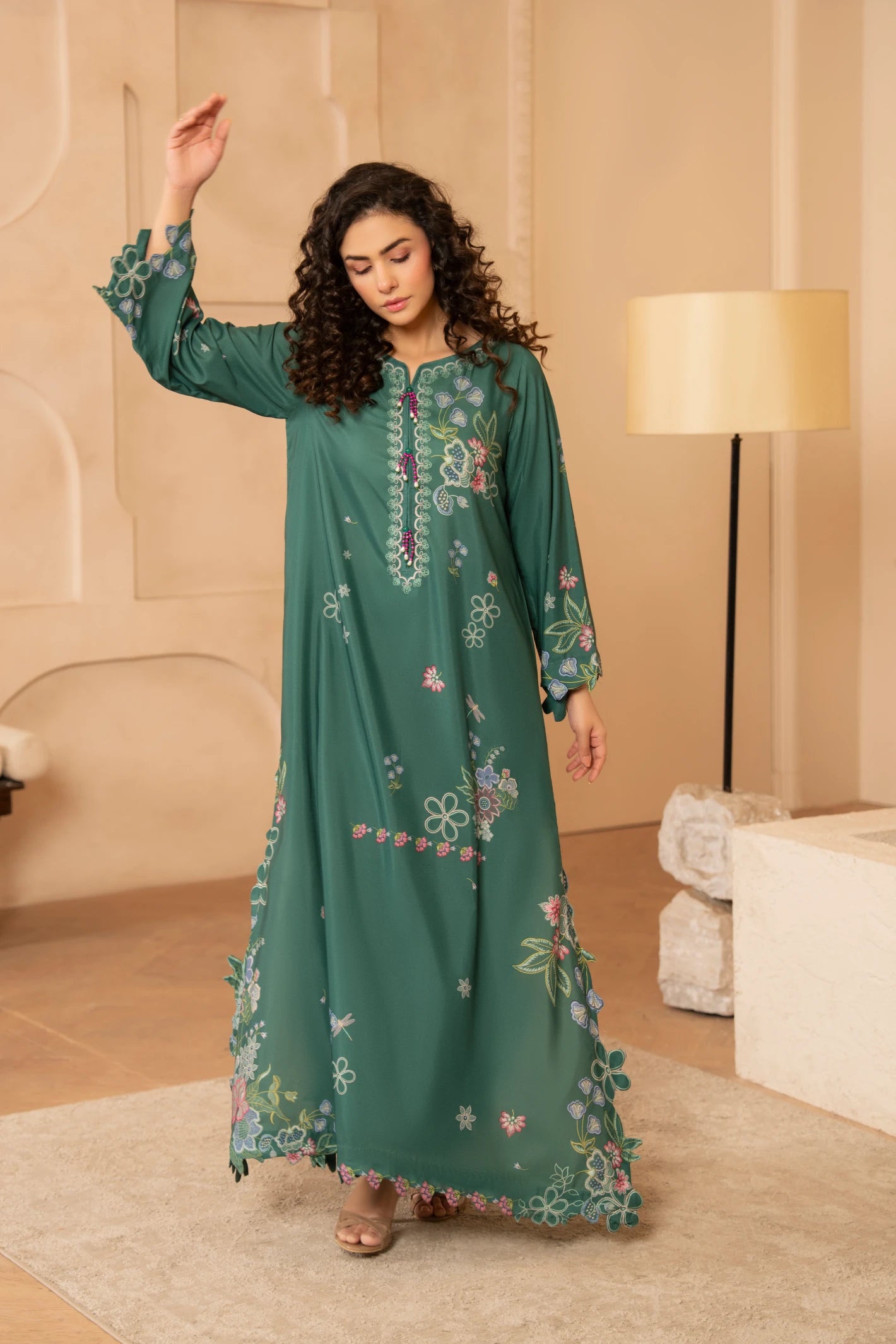 zari lawn Trousers in Bottle green