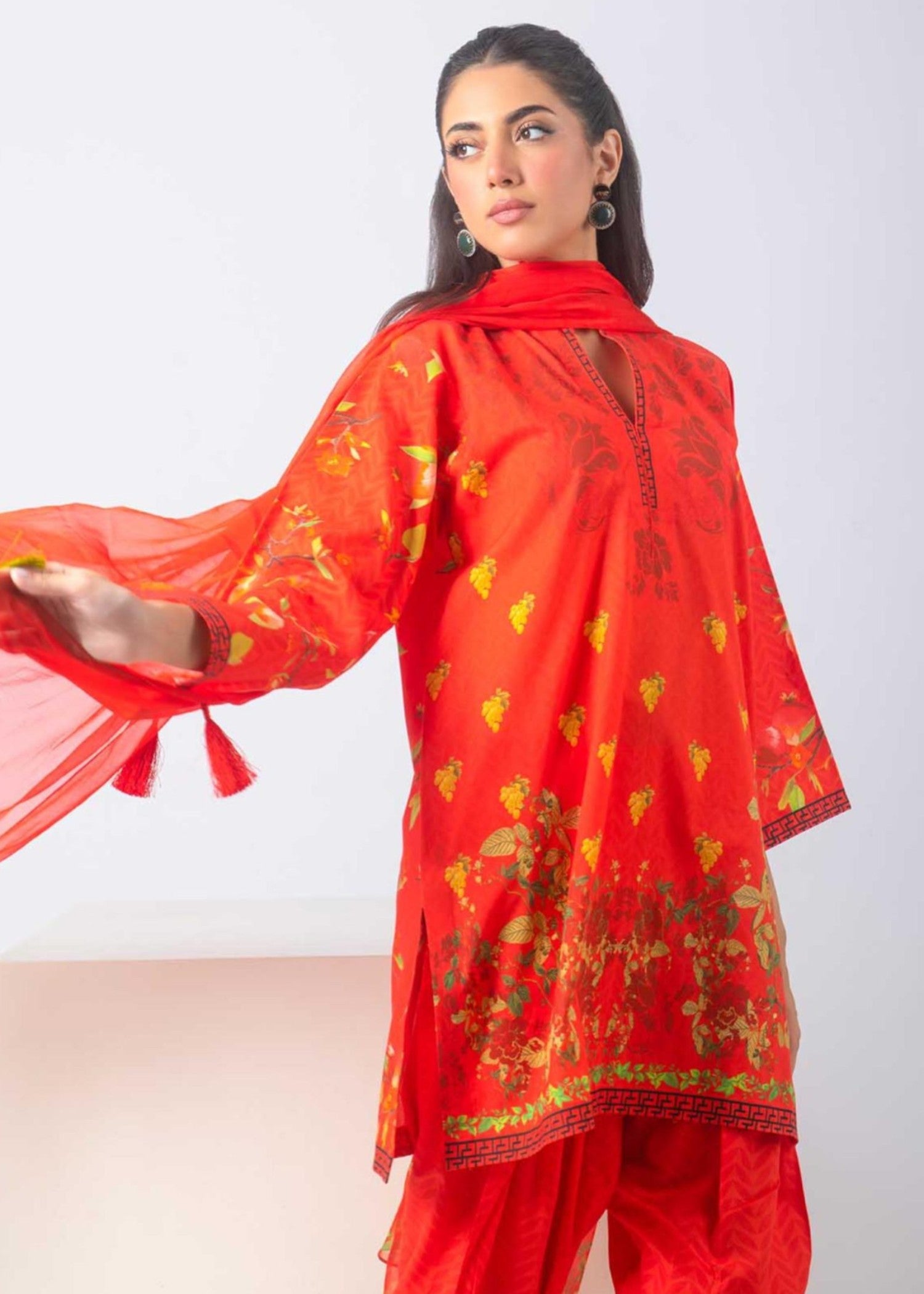 poly lawn Unstitched in Red