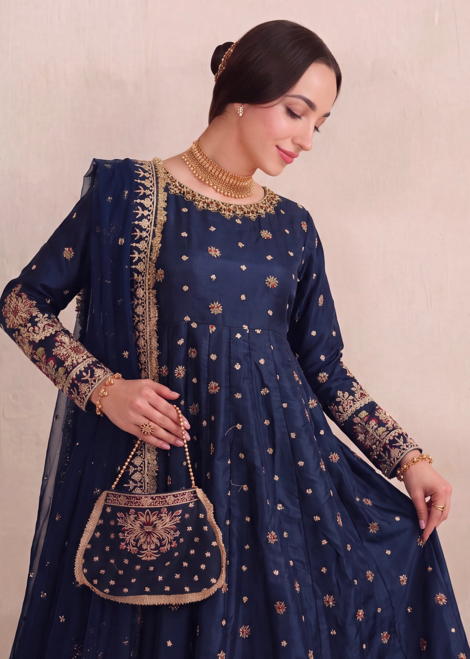 silk Pishwas in Cobalt blue