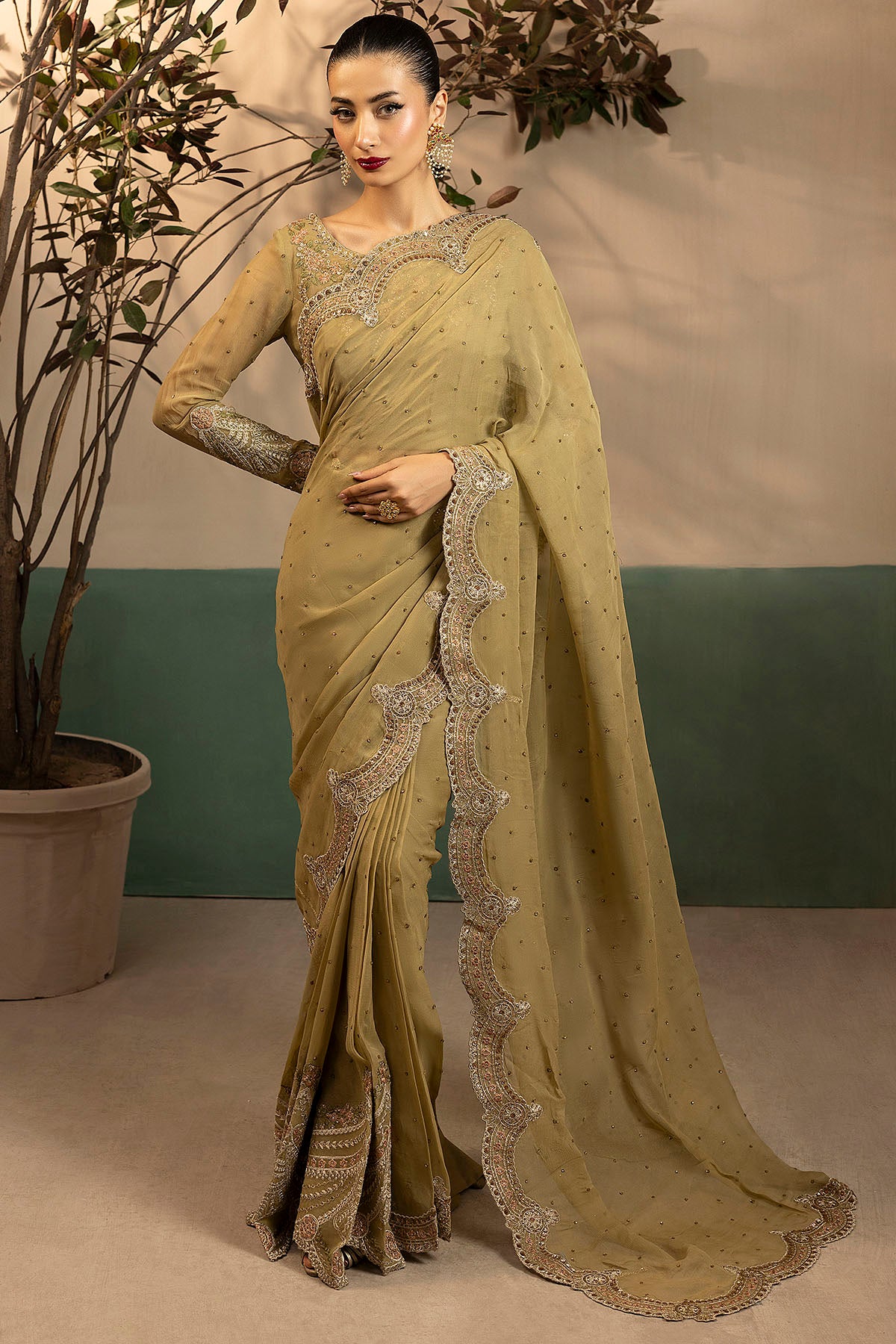 crinkle chiffon Unstitched in Sage green