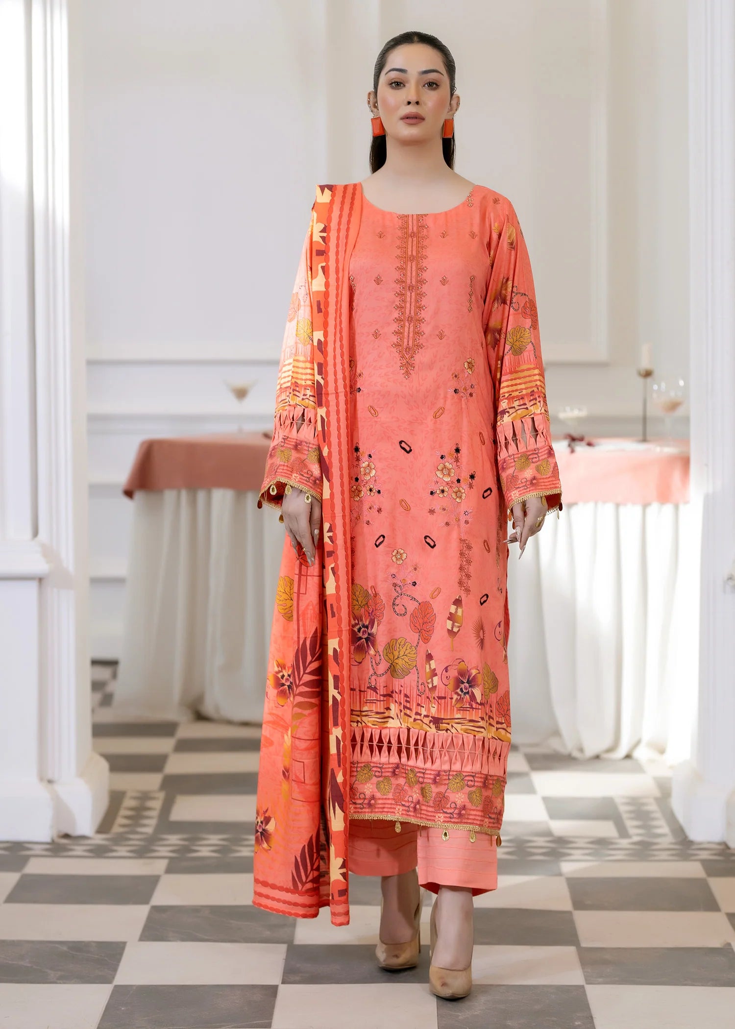 wool Kurta Set in Peach pink