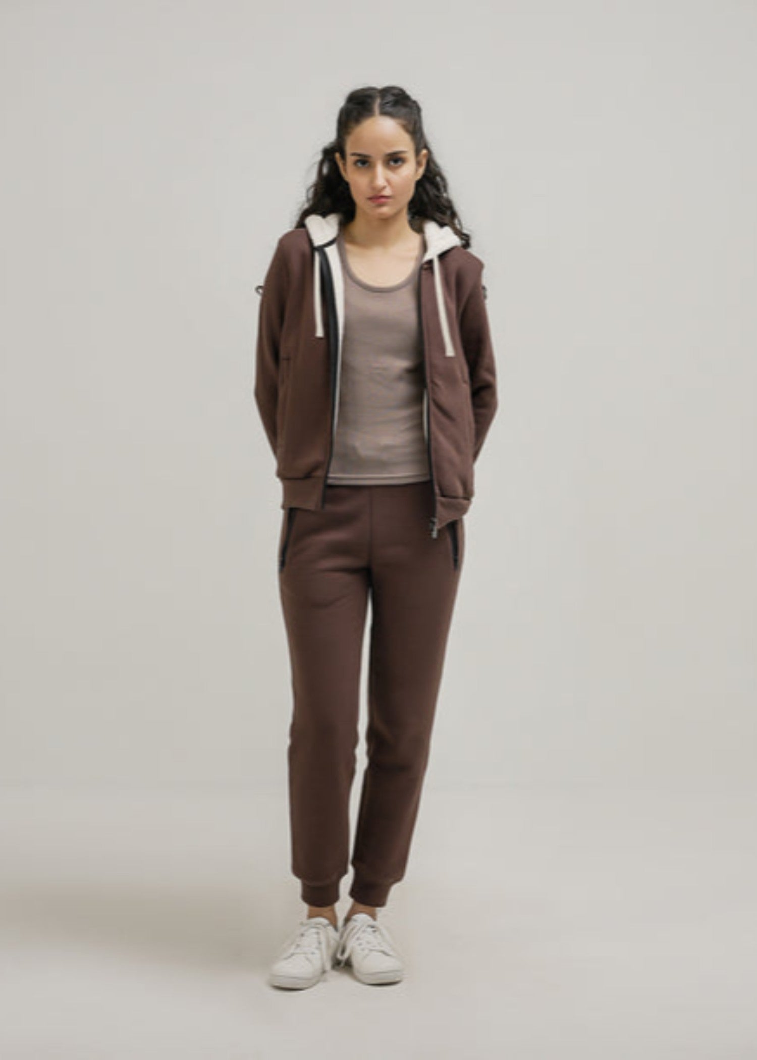 fleece Hoodie in Dark brown