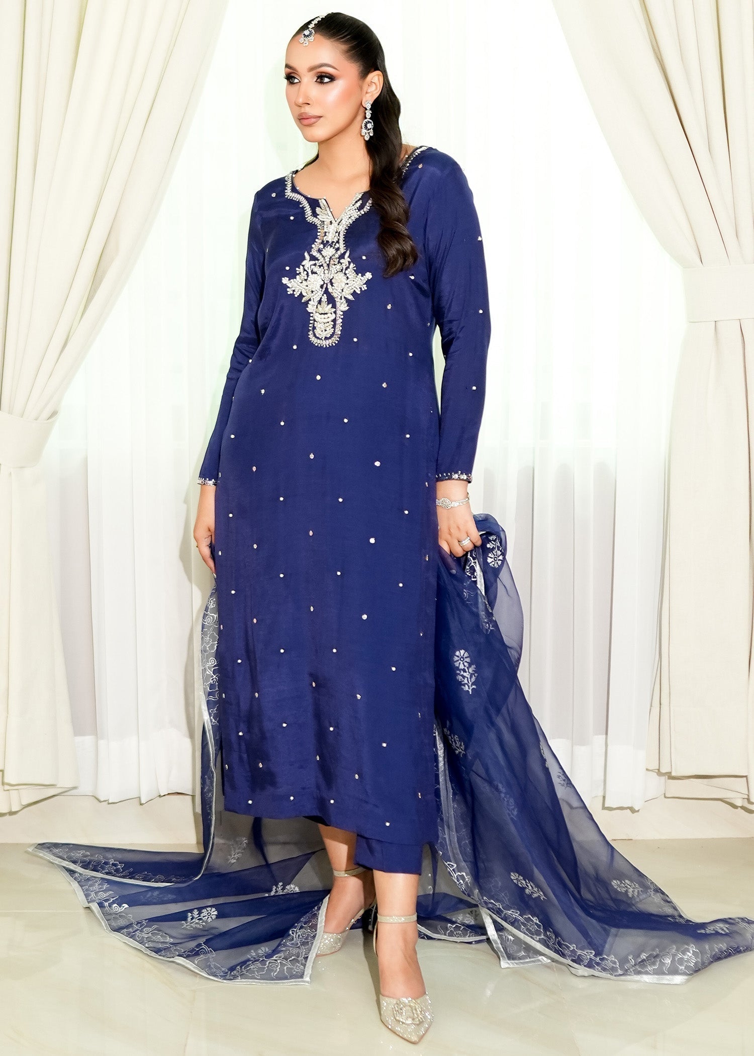 raw silk Kurta Set in Navy blue