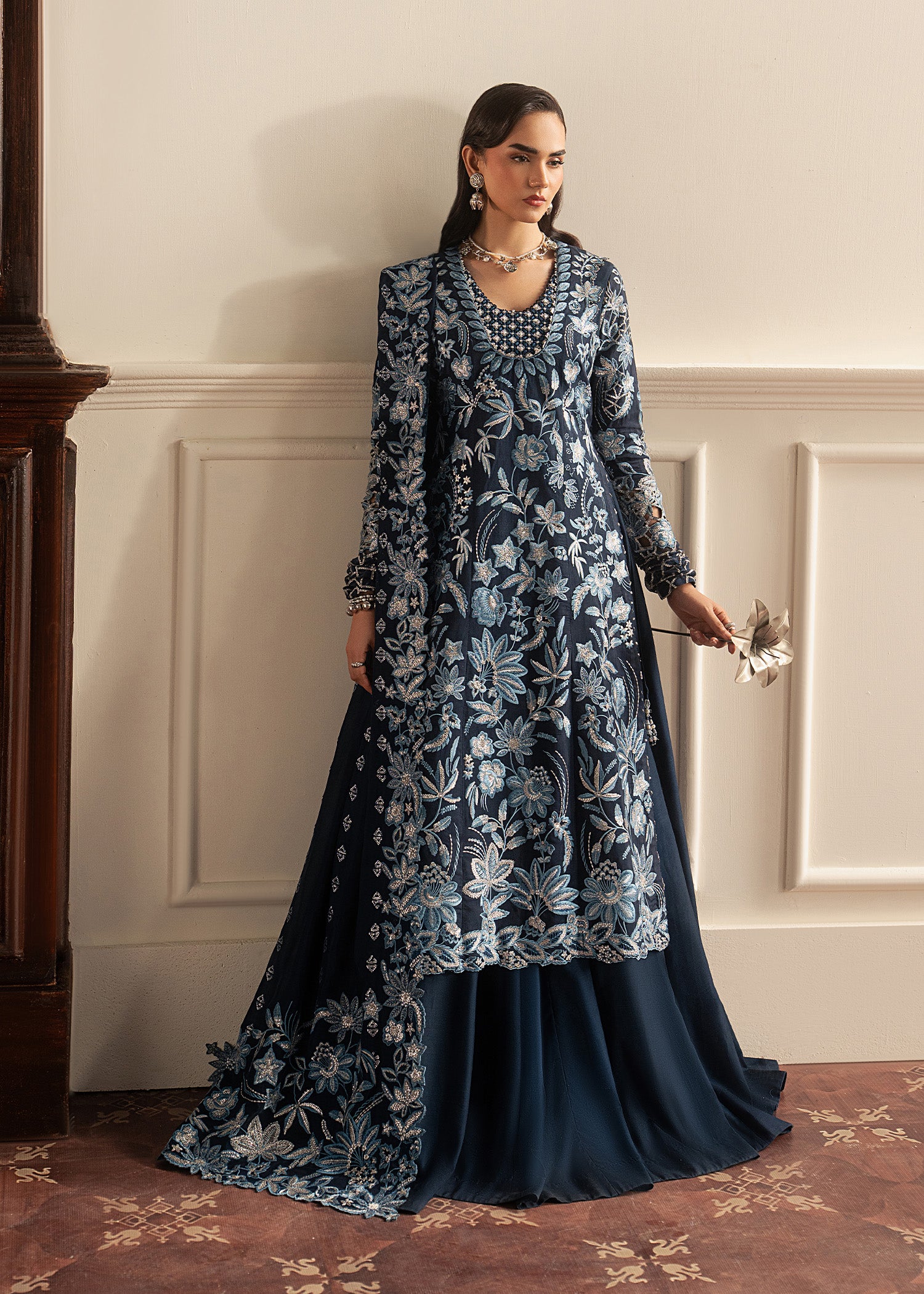 korean raw silk Pishwas in Blue