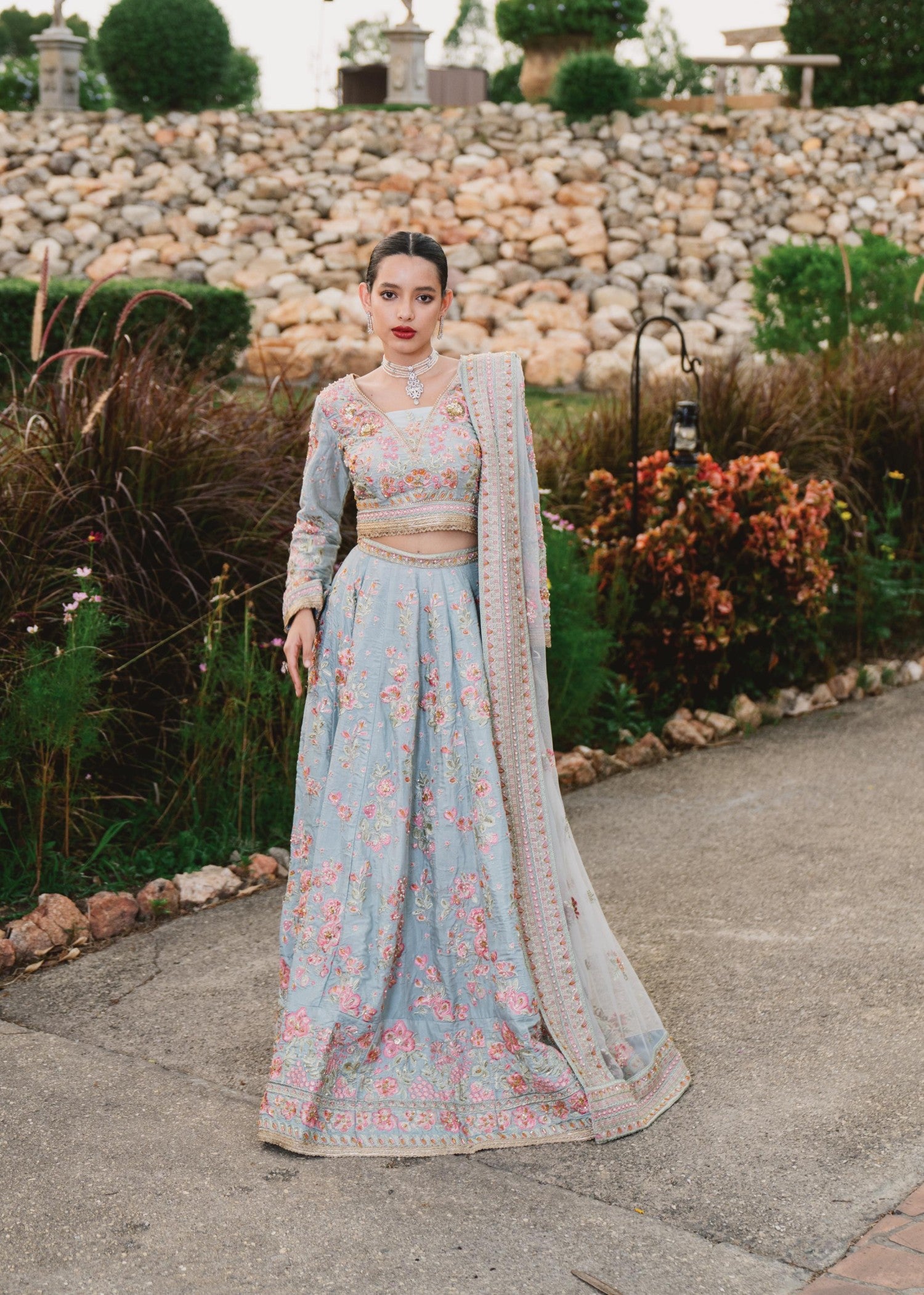 silk Lehenga in Ice blue