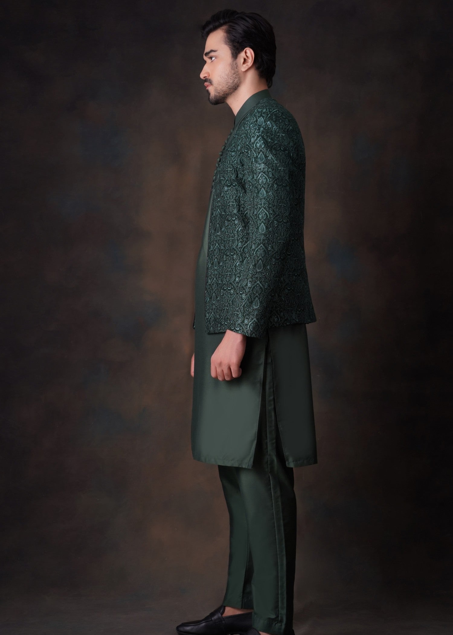 viscose raw silk Prince Coat in Emerald green