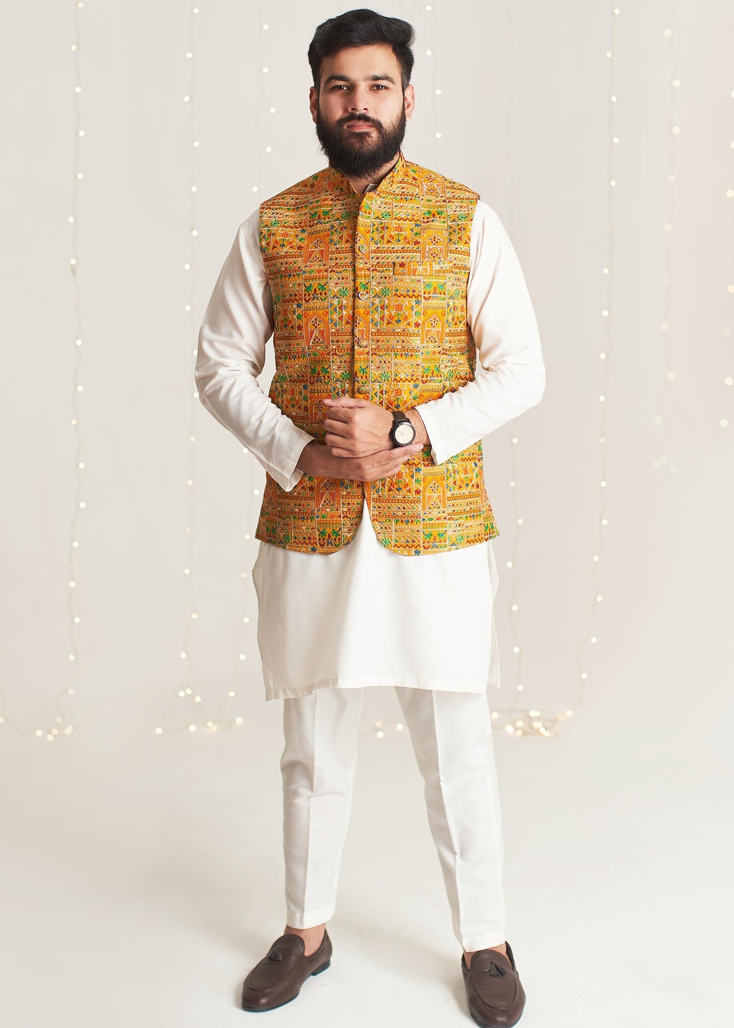 raw silk Waistcoat in Mustard