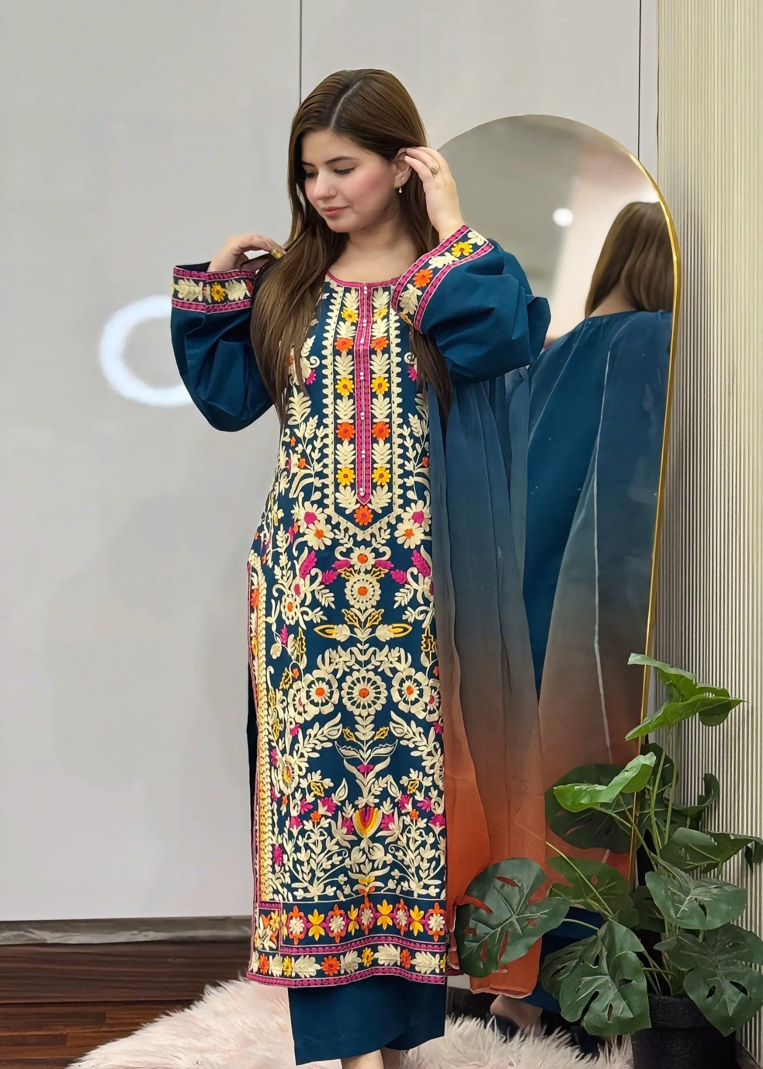 lawn cotton Kurta Set in Sapphire blue