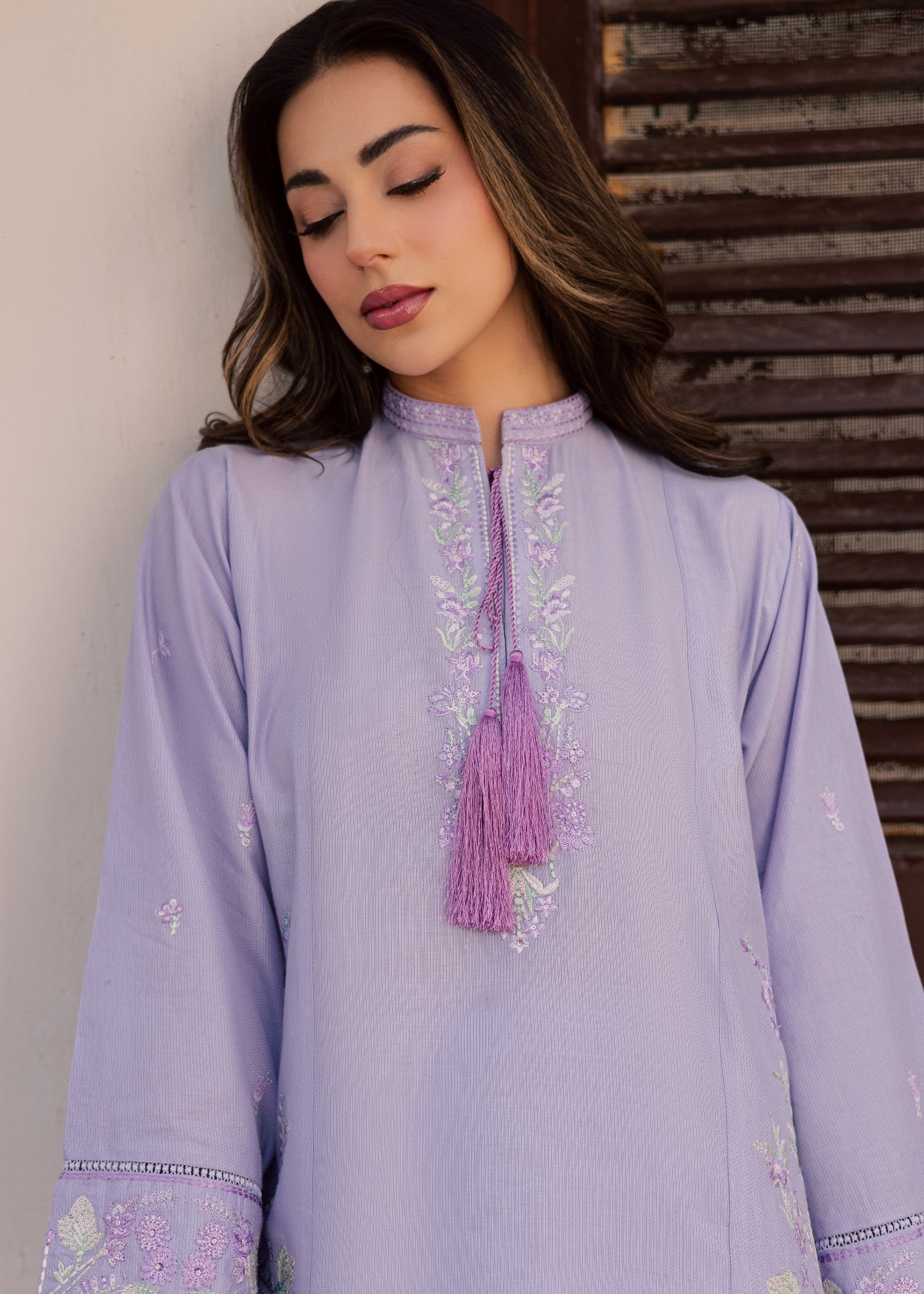 dobby Kurta Set in Lilac