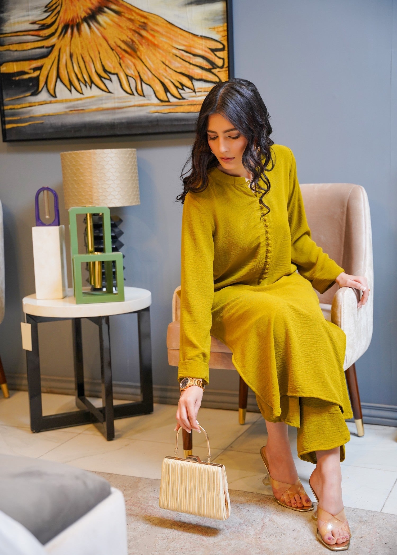 poly lawn Co Ord Sets in Olive green