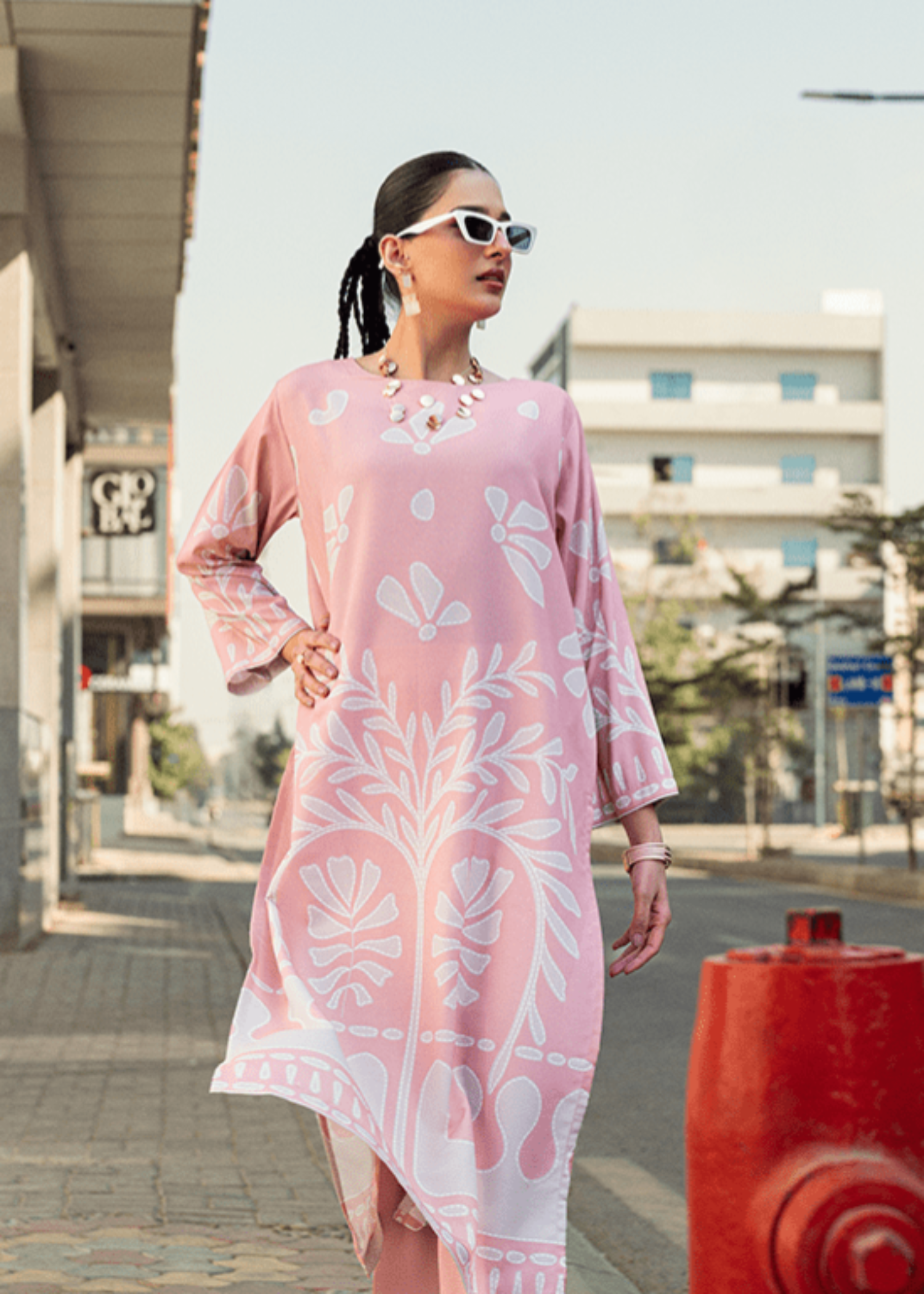 crepe silk Kurta Set in Pink sherbert