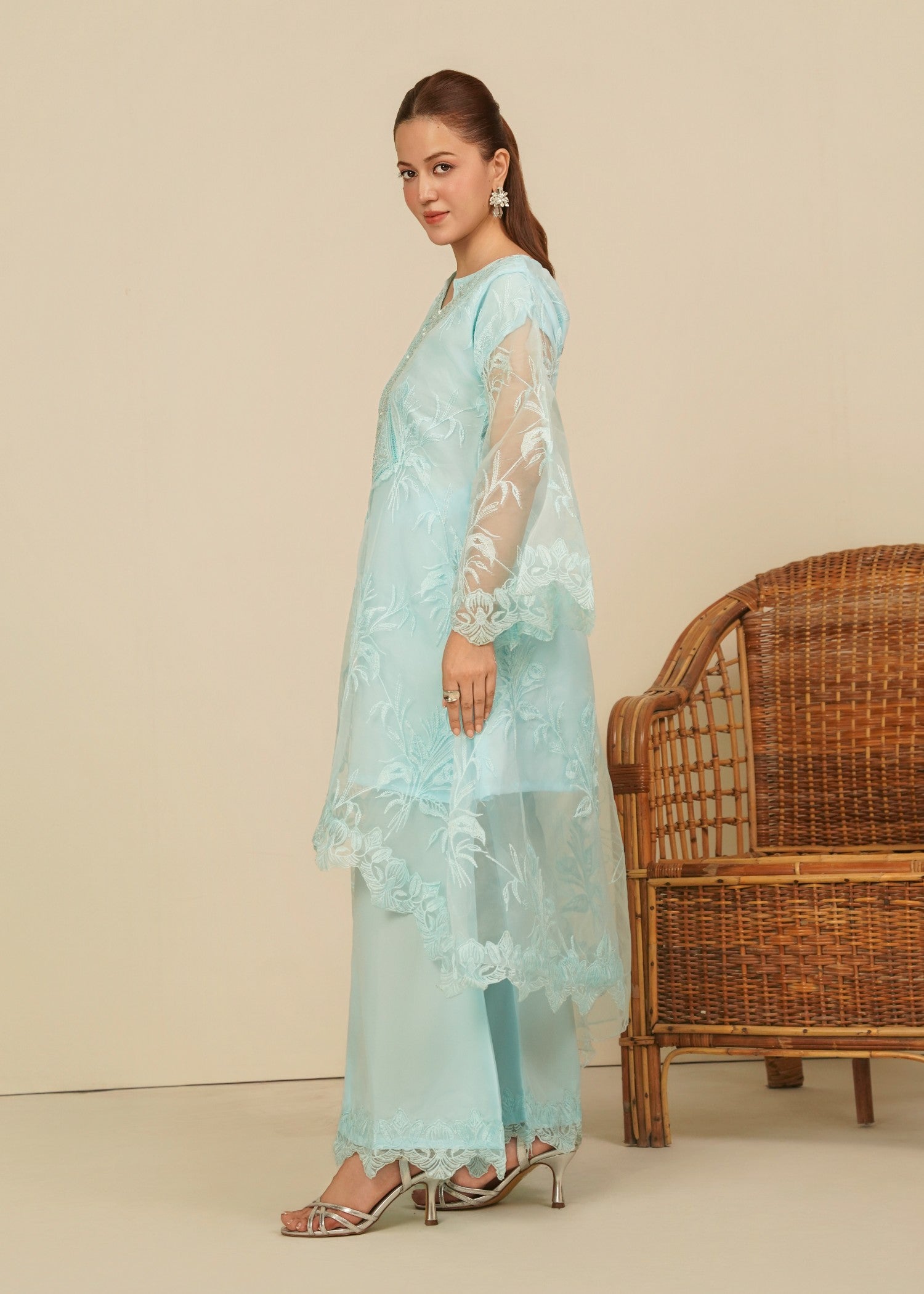 organza Short Frock in Ice blue
