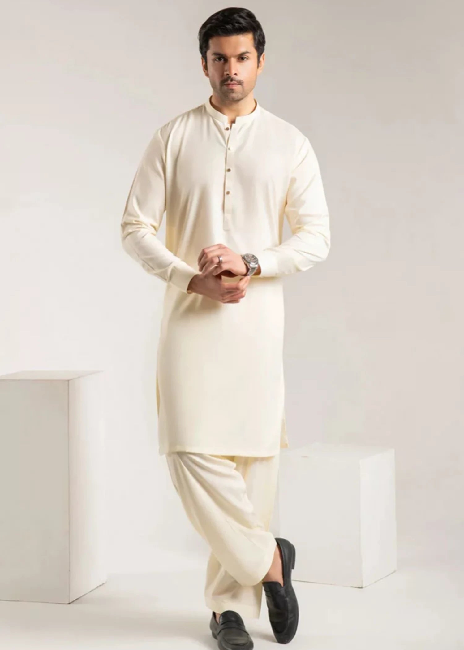 wash & wear Shalwar Kameez in Ivory by Zarrar