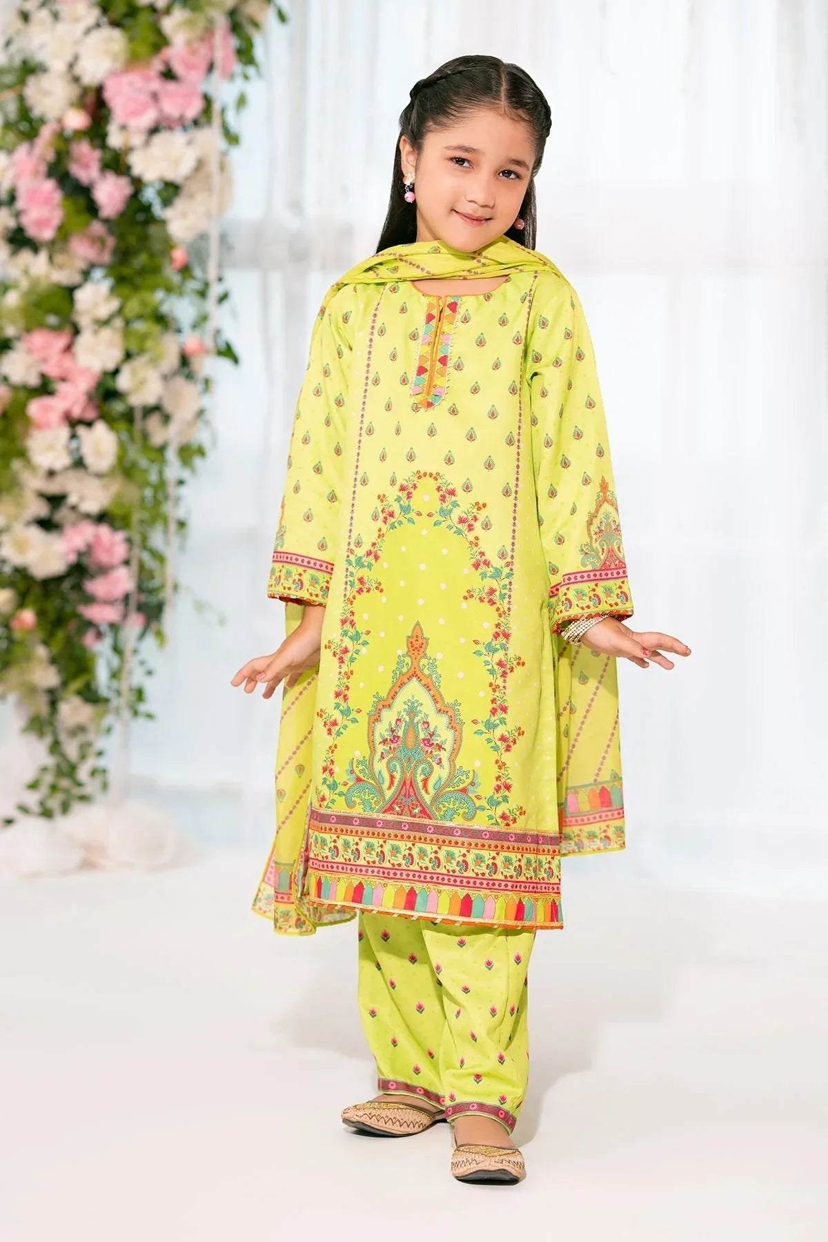 herringbone Kurta Set in Lime green
