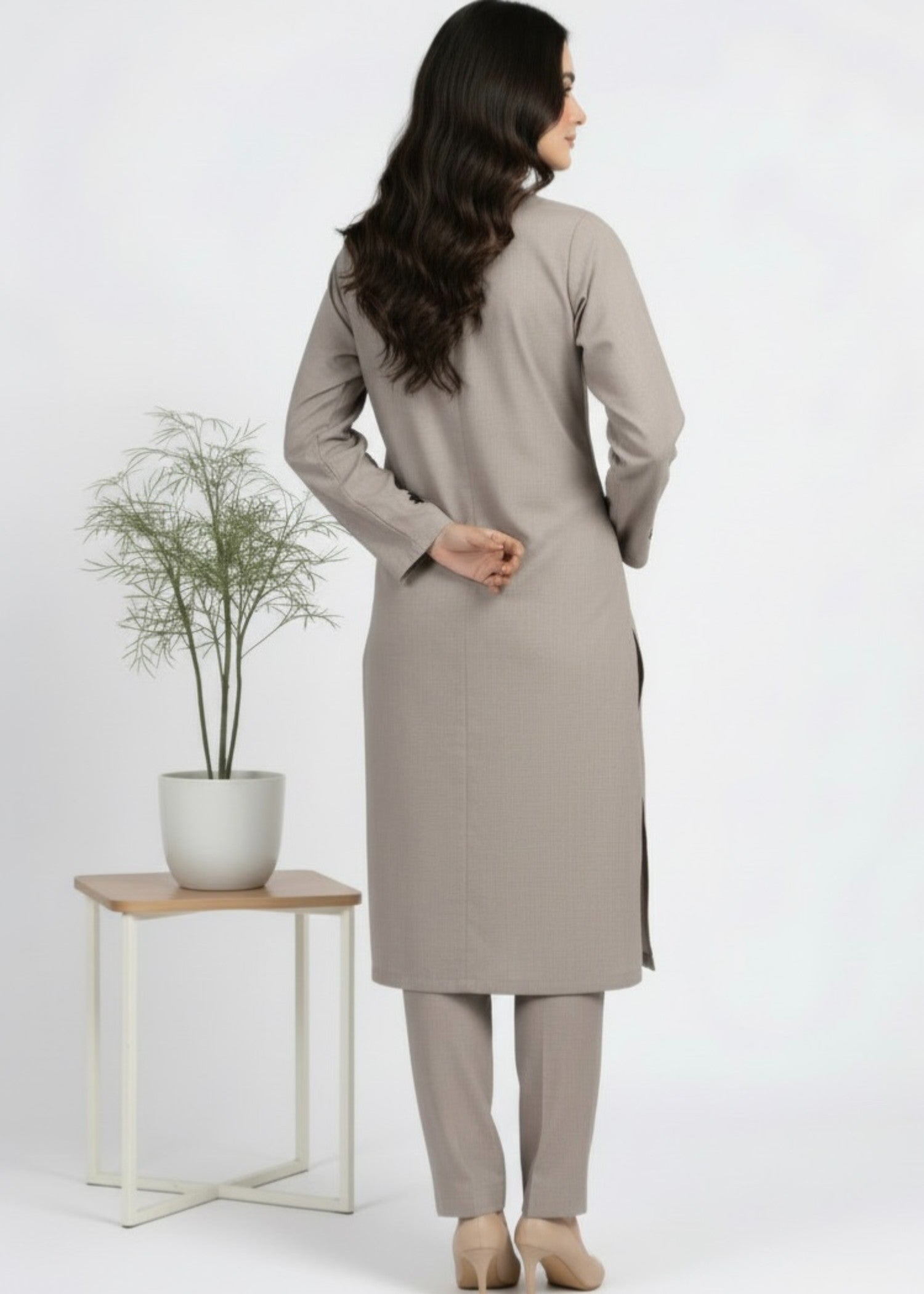 wash & wear Kurta Set in Battleship grey