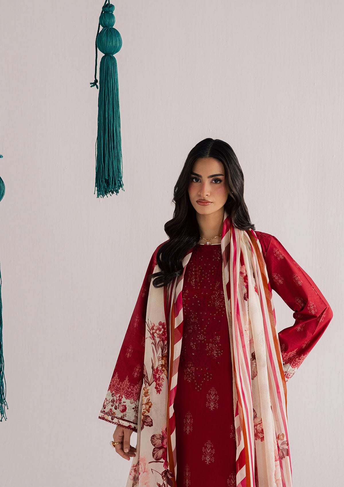 lawn Kurta Set in Red