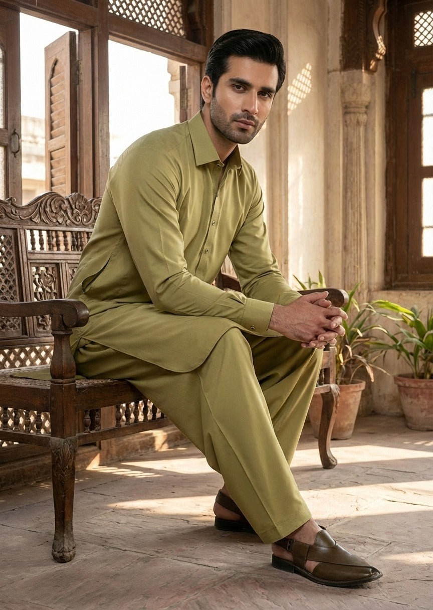 wash & wear Shalwar Kameez in Apple green by Dulha Fashion House