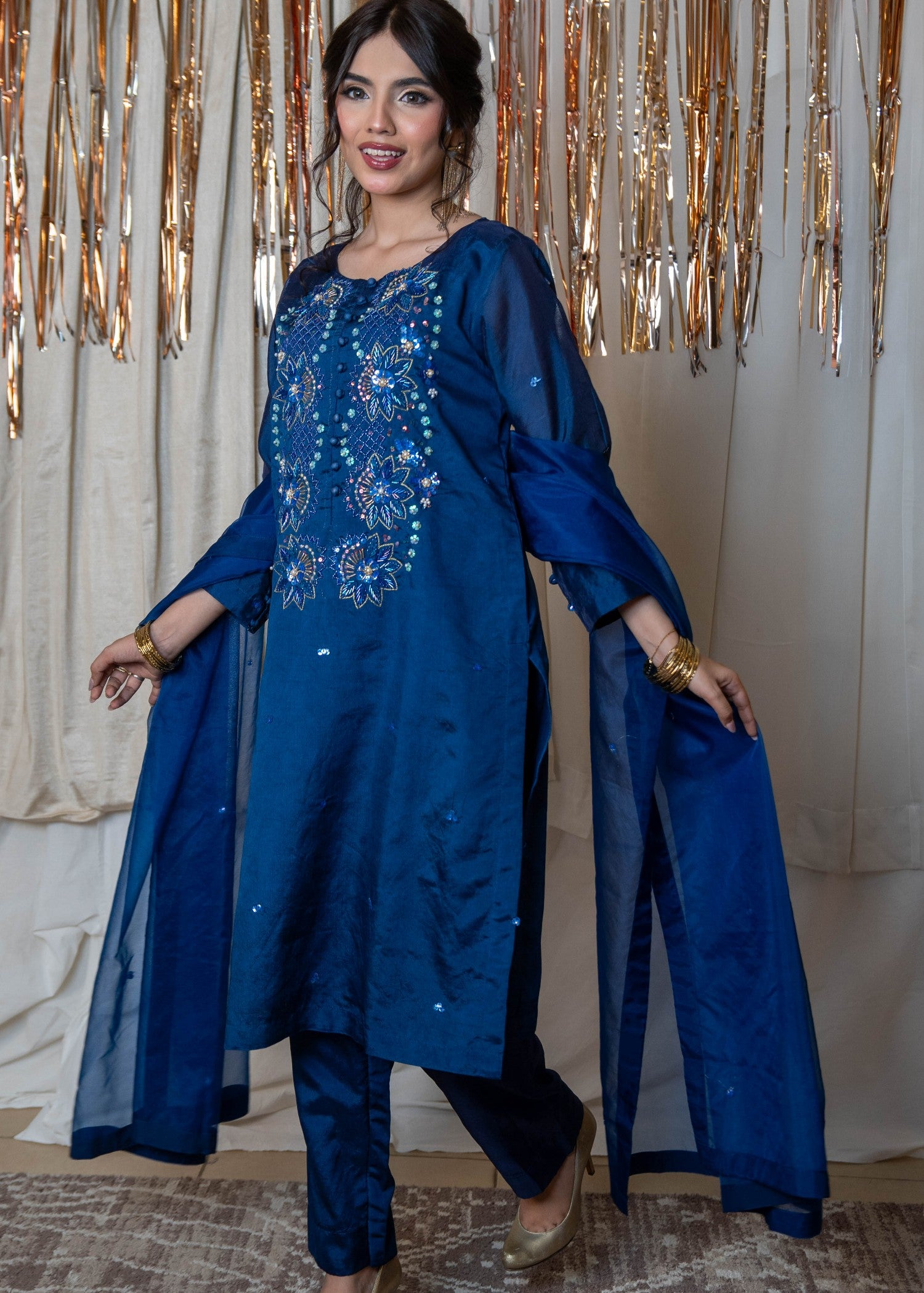 pure silk Kurta Set in Midnight blue