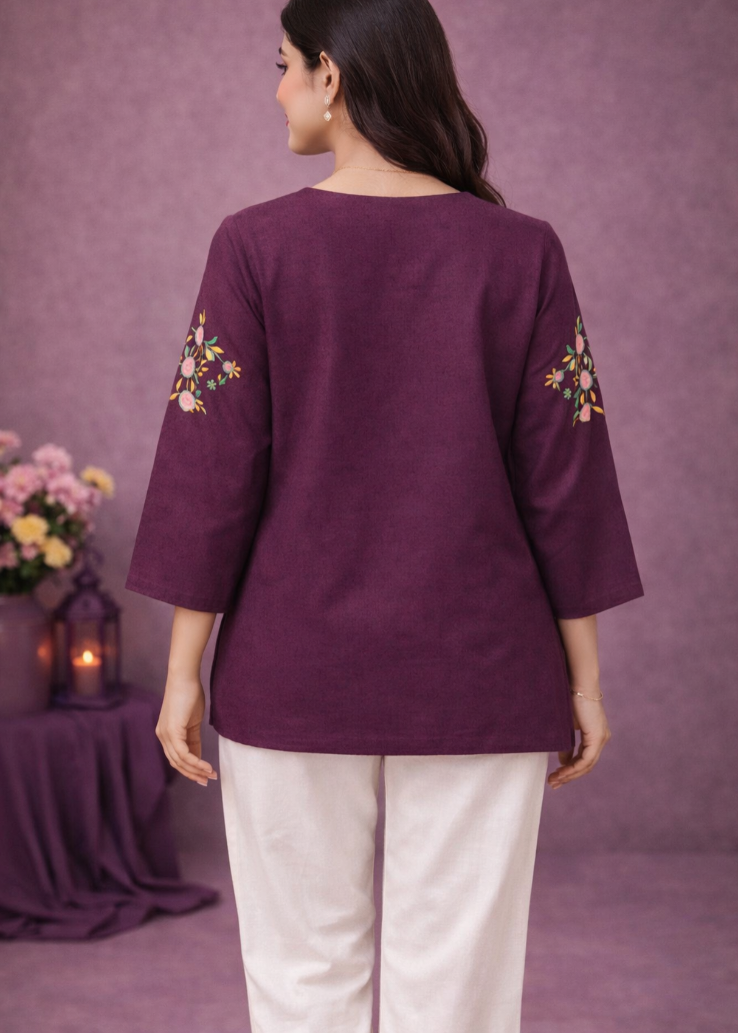 cotton karandi Tunic in Purple